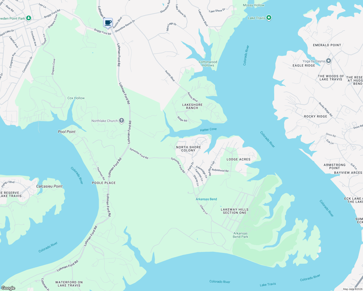map of restaurants, bars, coffee shops, grocery stores, and more near 3706 Firemans Trail in Lago Vista