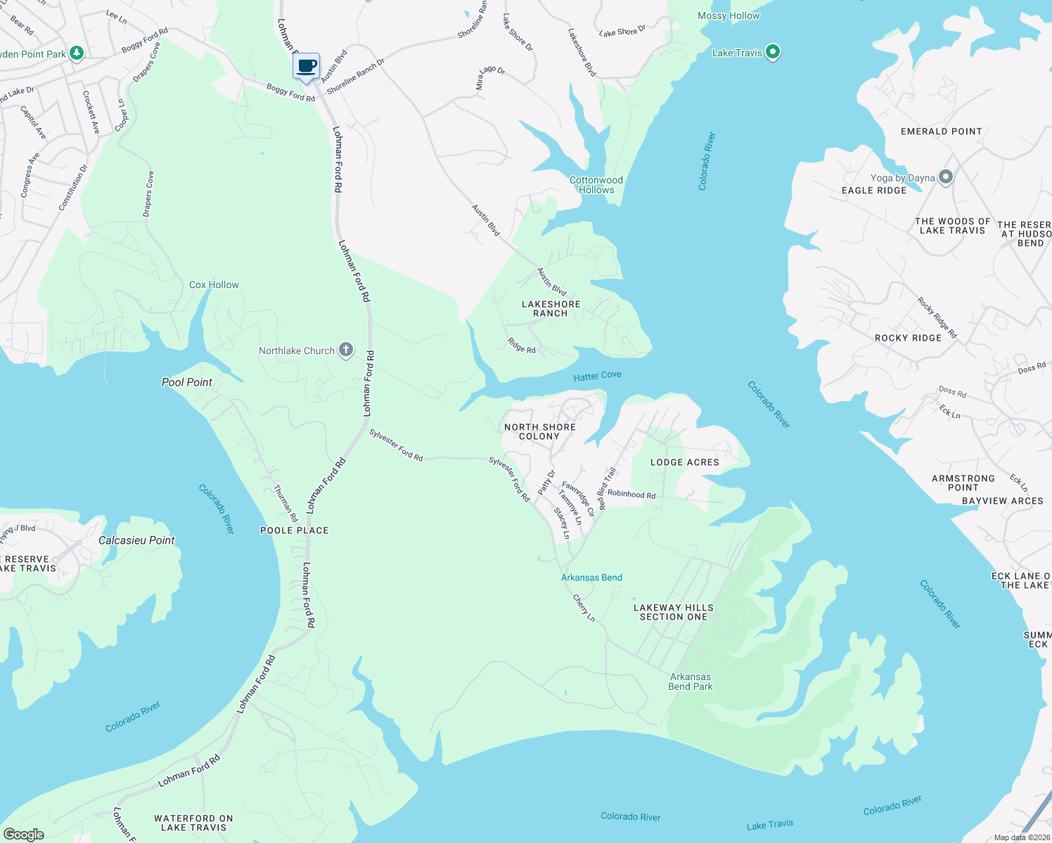 map of restaurants, bars, coffee shops, grocery stores, and more near 3706 Firemans Trail in Lago Vista