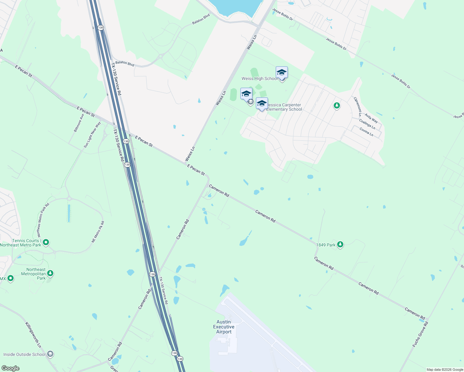 map of restaurants, bars, coffee shops, grocery stores, and more near 16242 Cameron Road in Pflugerville