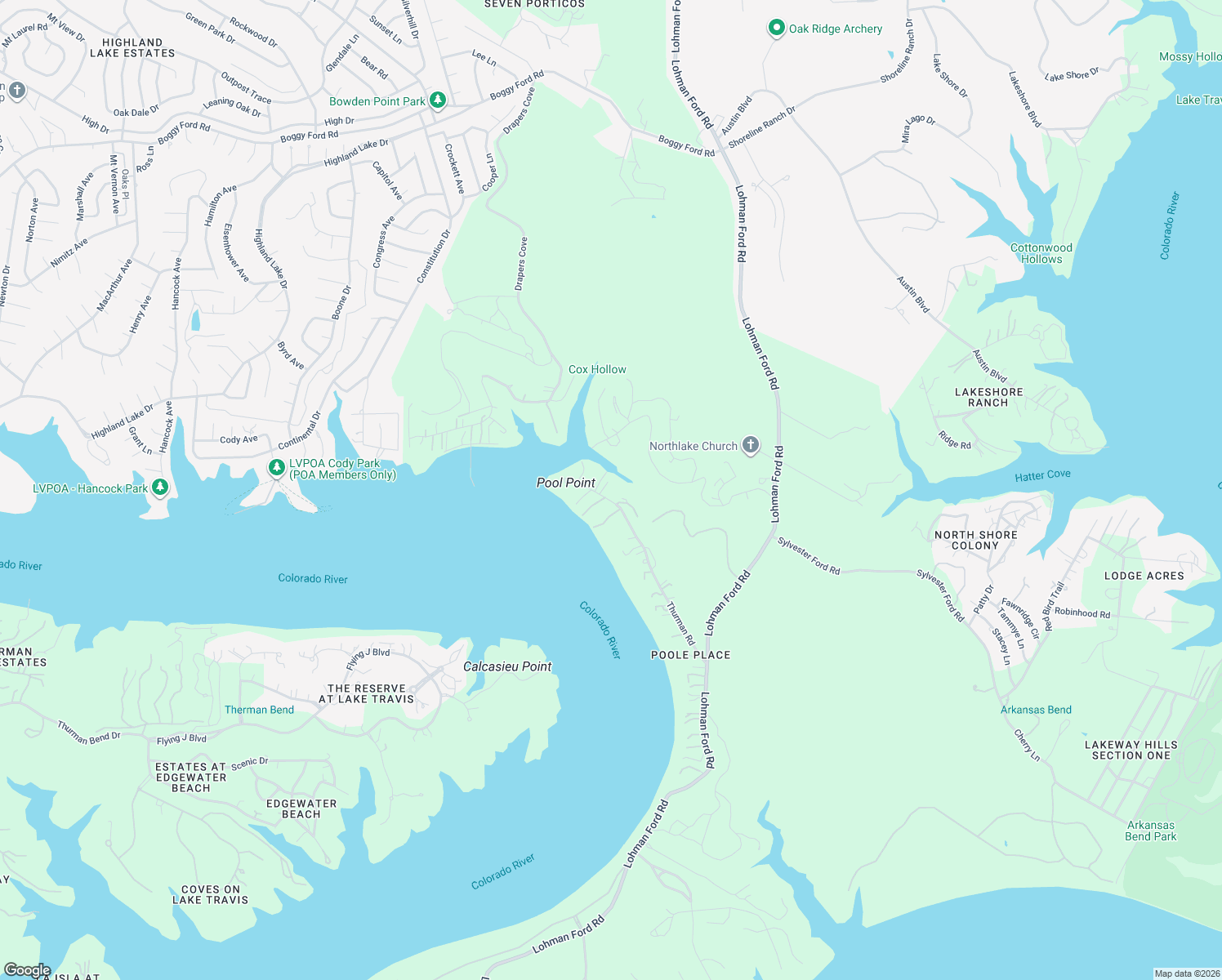 map of restaurants, bars, coffee shops, grocery stores, and more near 3139 Thurman Road in Lago Vista