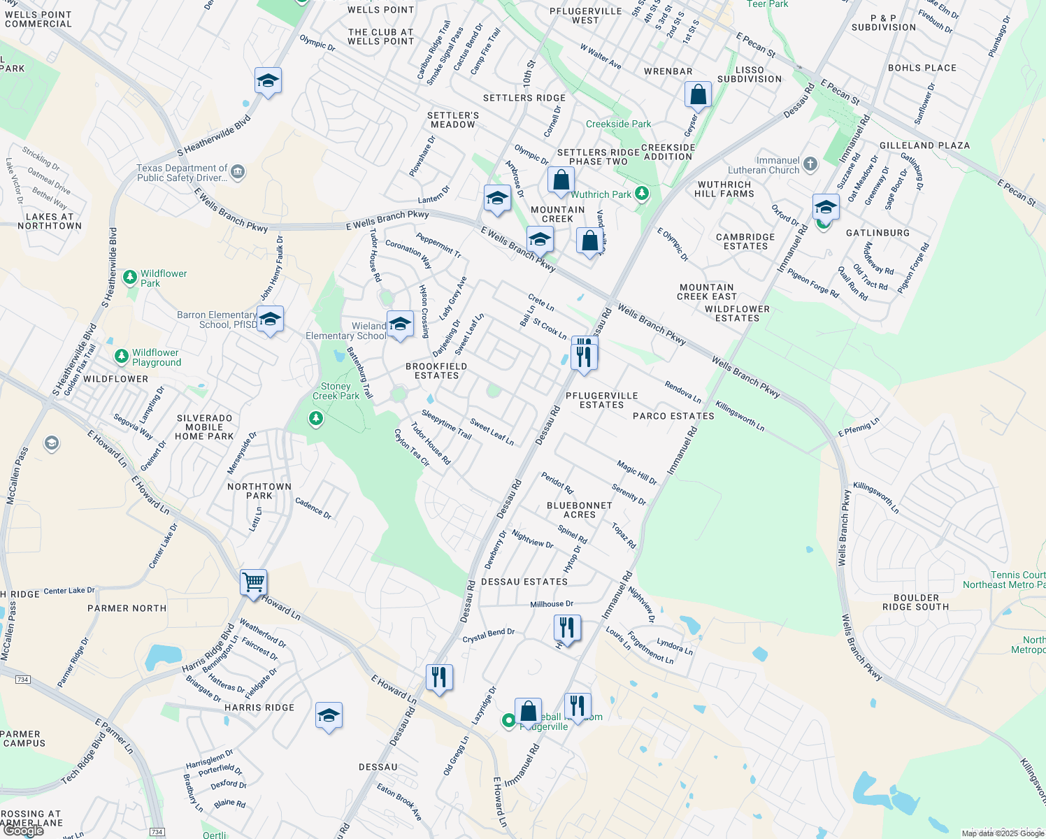 map of restaurants, bars, coffee shops, grocery stores, and more near 14609 Dreamtime Lane in Pflugerville