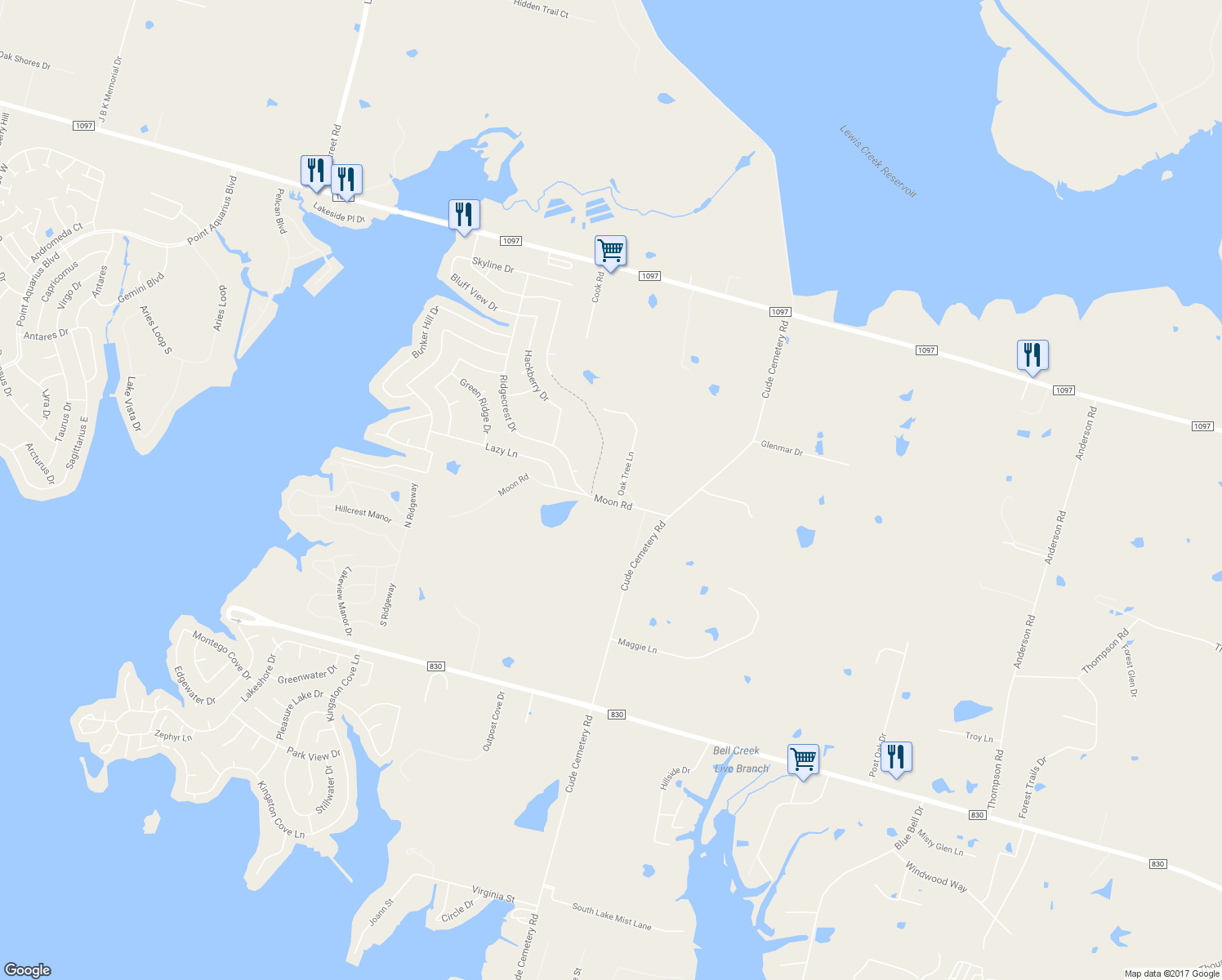 map of restaurants, bars, coffee shops, grocery stores, and more near 12191 Oak Tree Lane in Willis