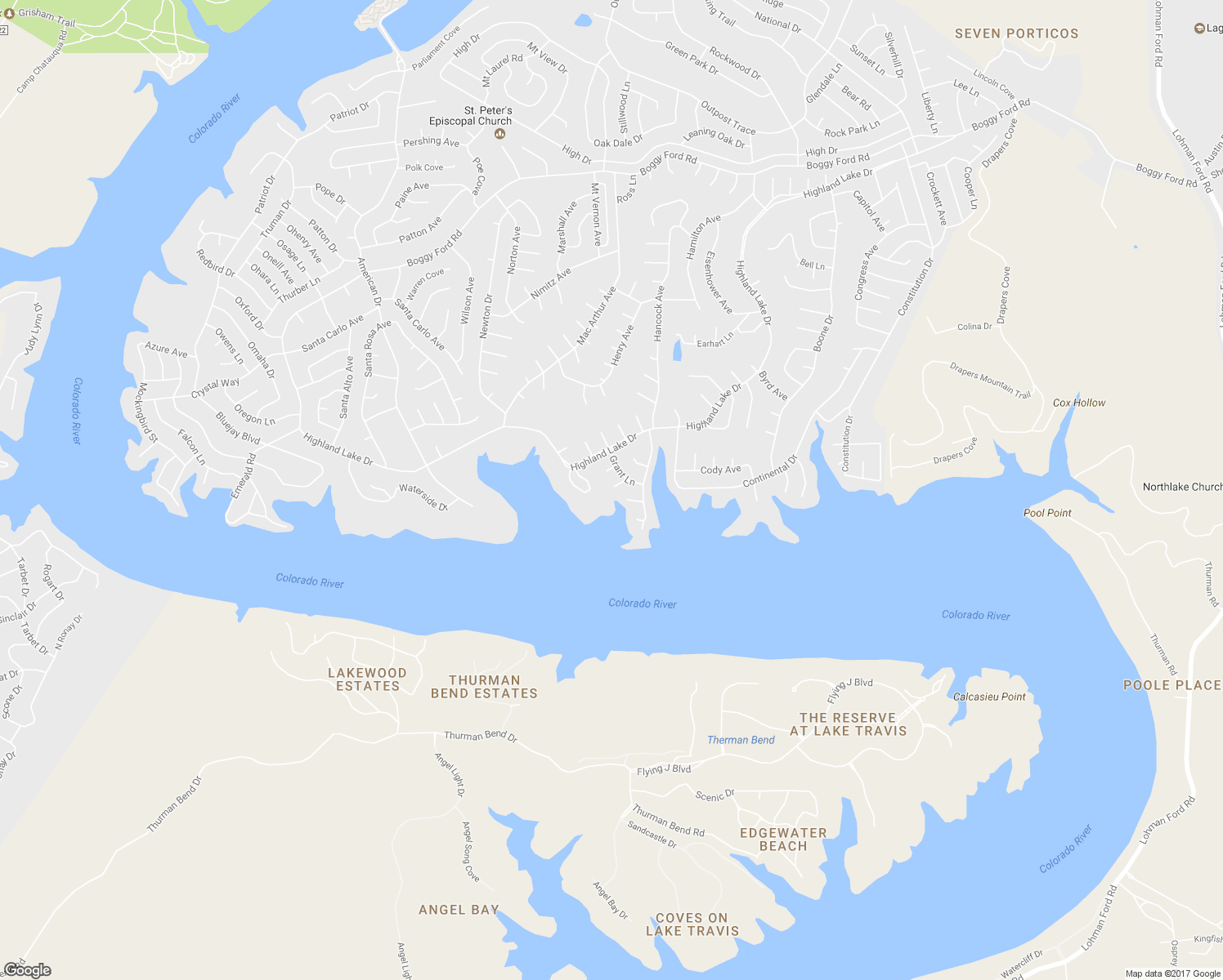 map of restaurants, bars, coffee shops, grocery stores, and more near 20505 Genessee Cove in Lago Vista