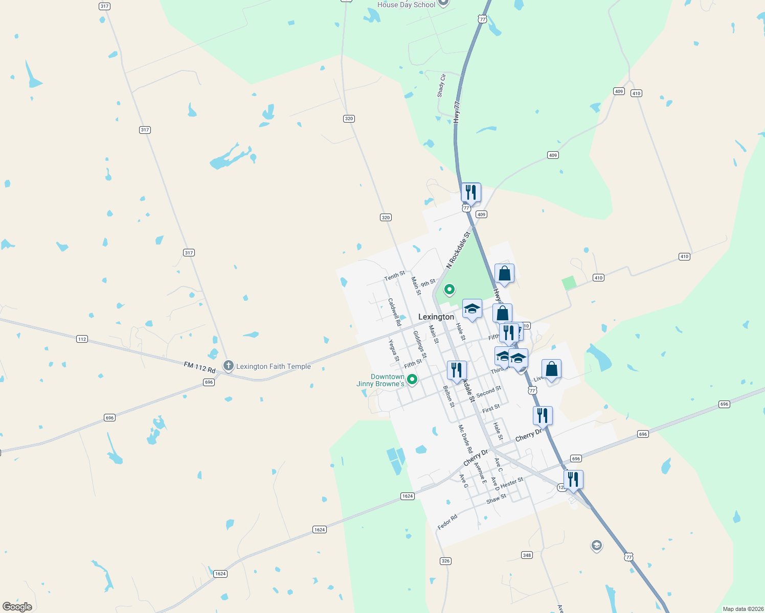 map of restaurants, bars, coffee shops, grocery stores, and more near 1100BLK Yegua Street in Lexington