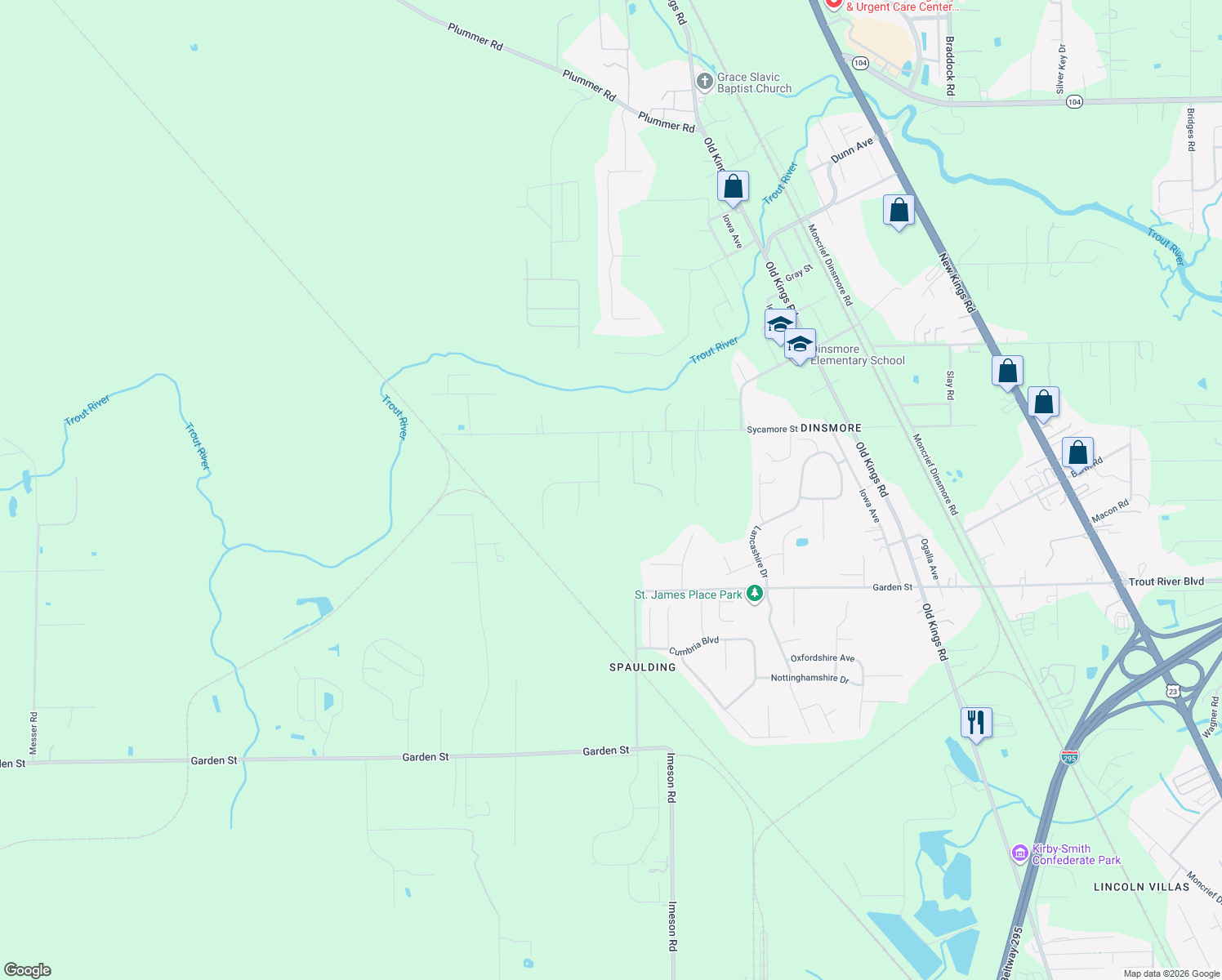 map of restaurants, bars, coffee shops, grocery stores, and more near 10259 Rabbit Ridge Road in Jacksonville