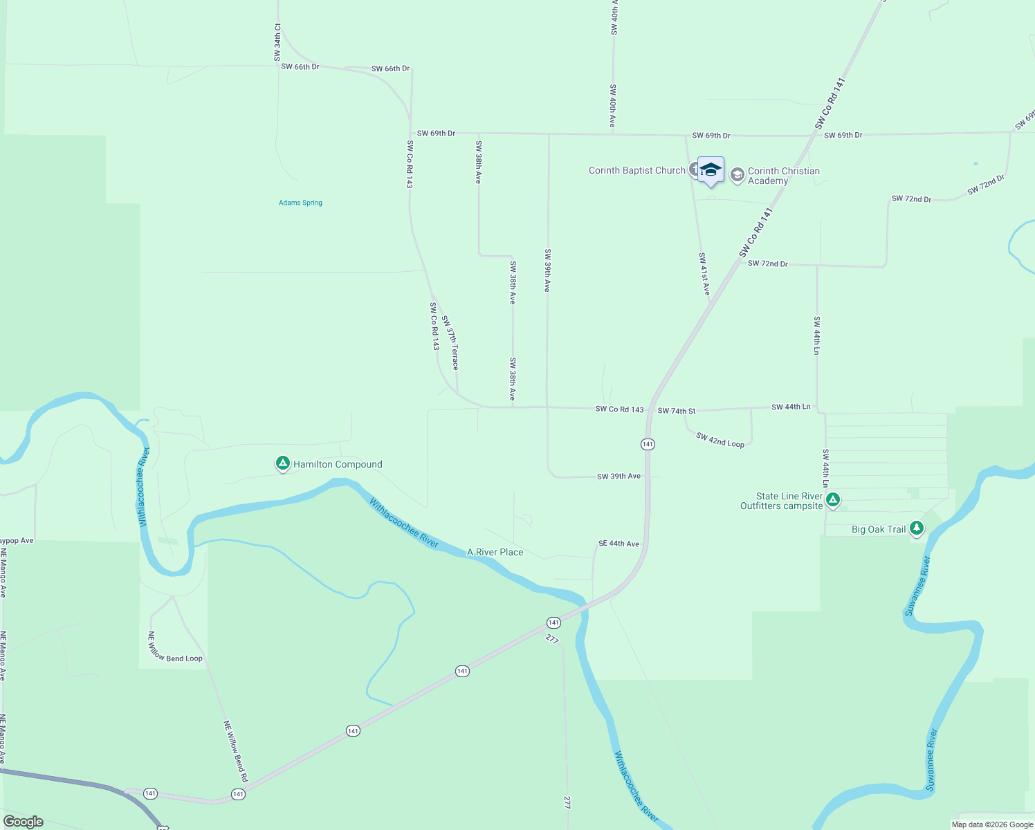 map of restaurants, bars, coffee shops, grocery stores, and more near 7475 Southwest 39th Avenue in Jasper