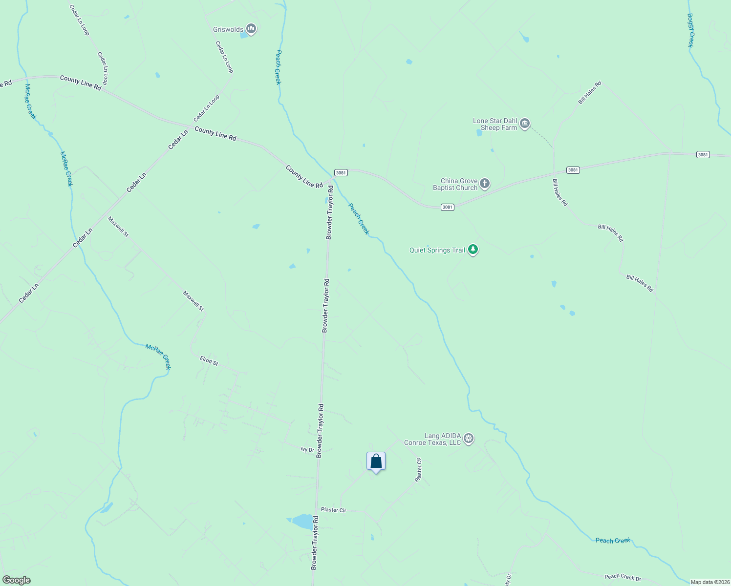 map of restaurants, bars, coffee shops, grocery stores, and more near 15705 McKay Road in Willis