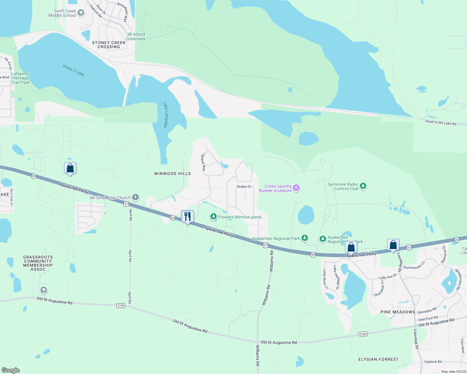 map of restaurants, bars, coffee shops, grocery stores, and more near 1717 Rodeo Drive in Tallahassee