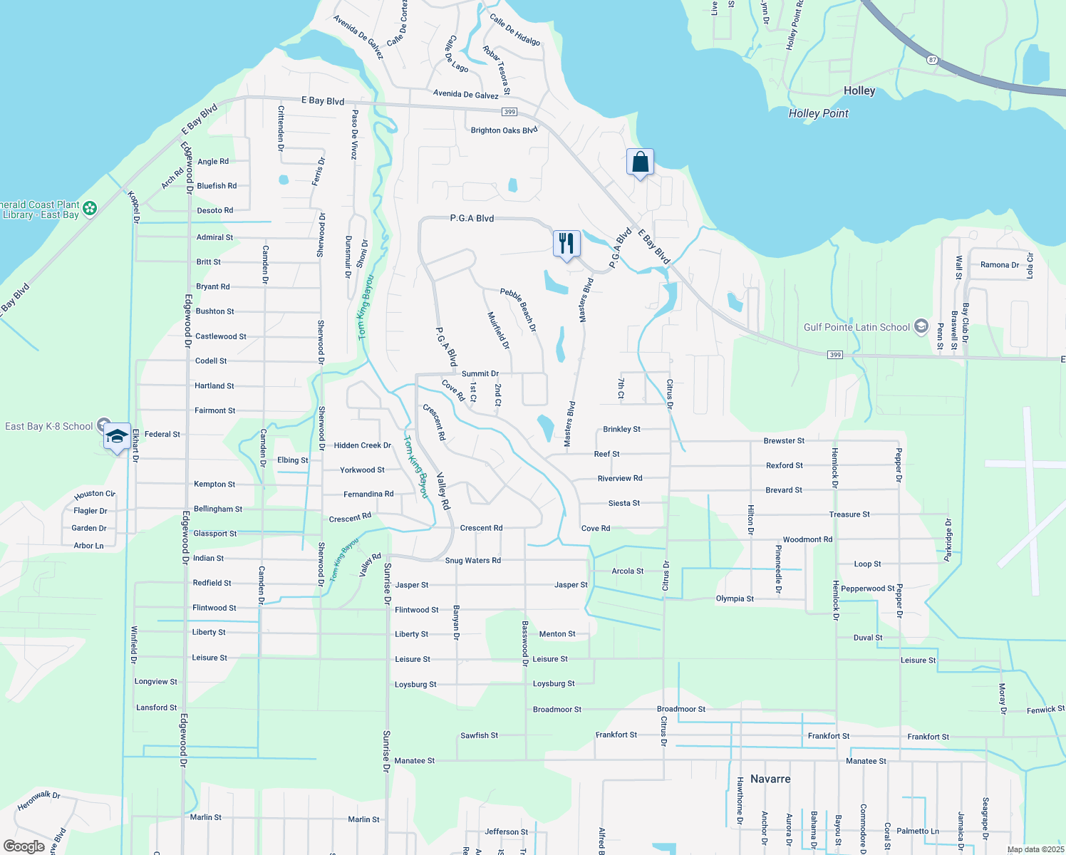 map of restaurants, bars, coffee shops, grocery stores, and more near 7106 Classic Court in Navarre