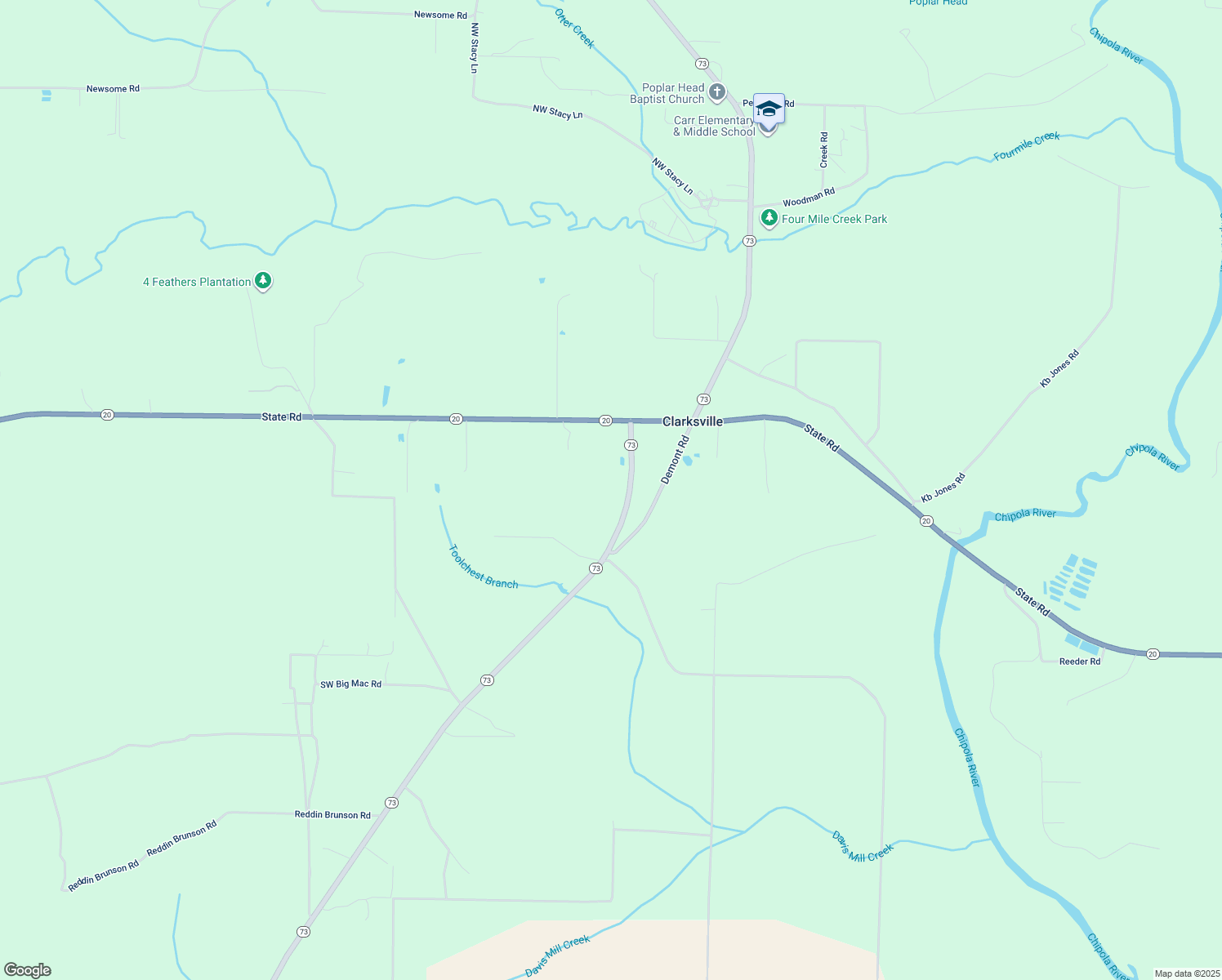 map of restaurants, bars, coffee shops, grocery stores, and more near 17842 Highway 73 in Clarksville