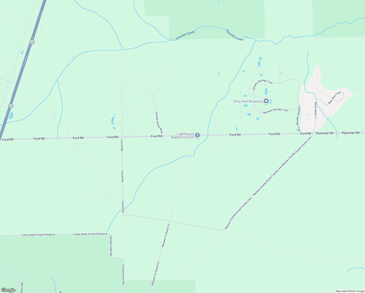 map of restaurants, bars, coffee shops, grocery stores, and more near 9551 Ford Road in Bryceville