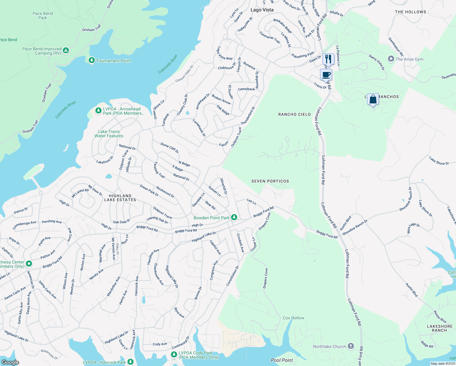 map of restaurants, bars, coffee shops, grocery stores, and more near 4602 Liberty Lane in Leander