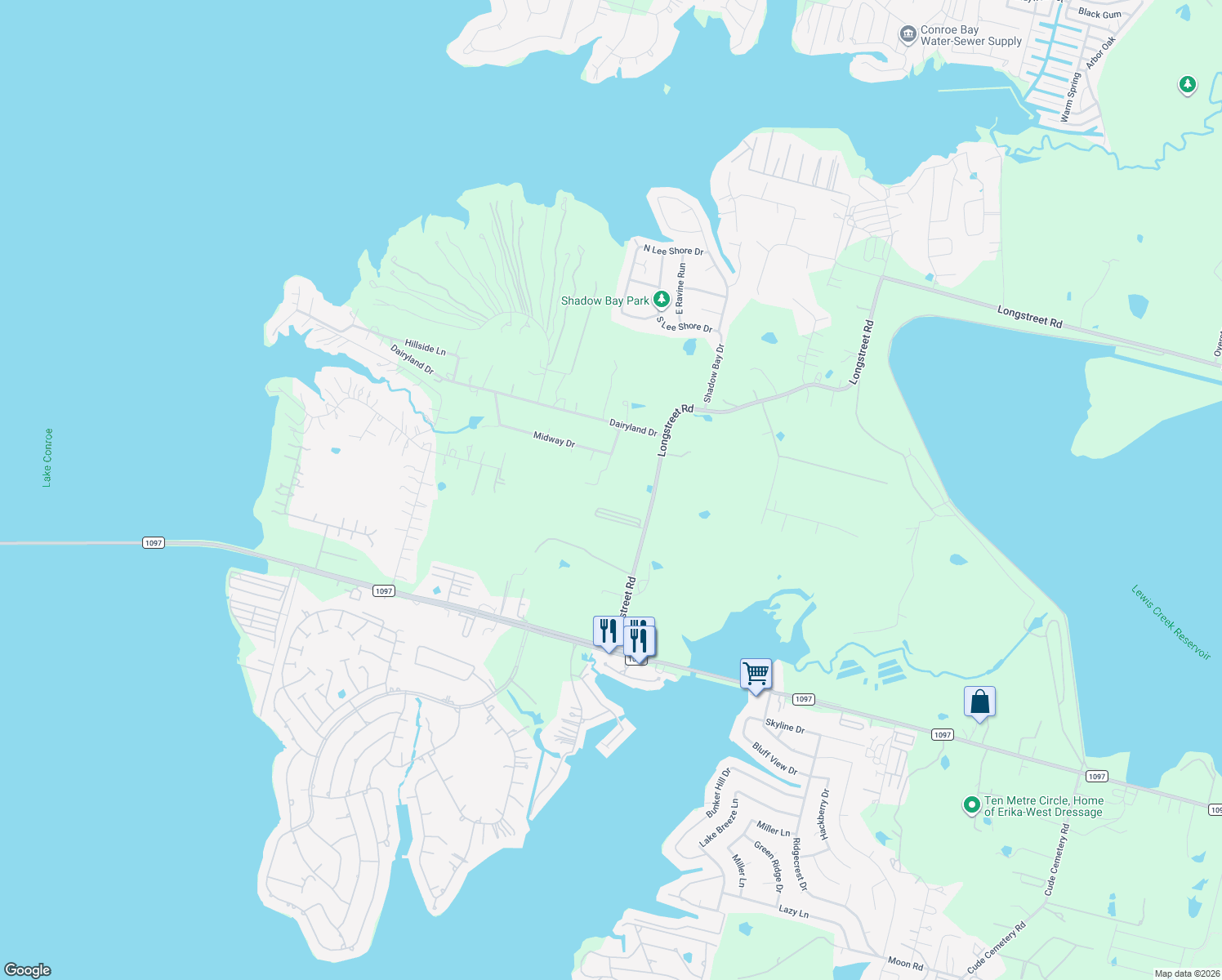 map of restaurants, bars, coffee shops, grocery stores, and more near 13780 Midway Drive in Willis