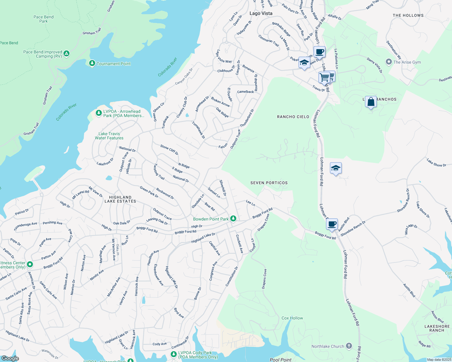 map of restaurants, bars, coffee shops, grocery stores, and more near 4602 Liberty Lane in Leander