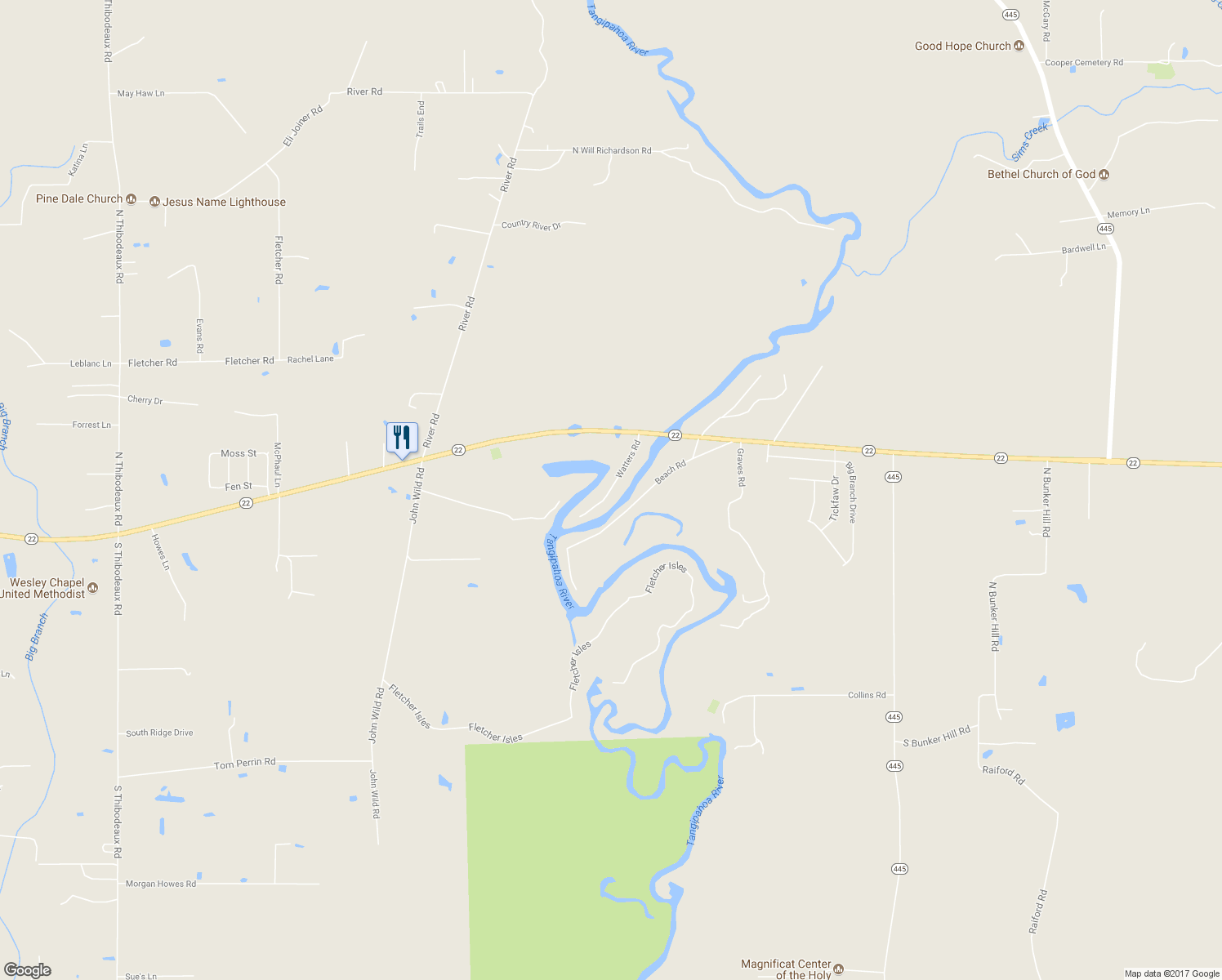 map of restaurants, bars, coffee shops, grocery stores, and more near 39834 Watters Road in Ponchatoula