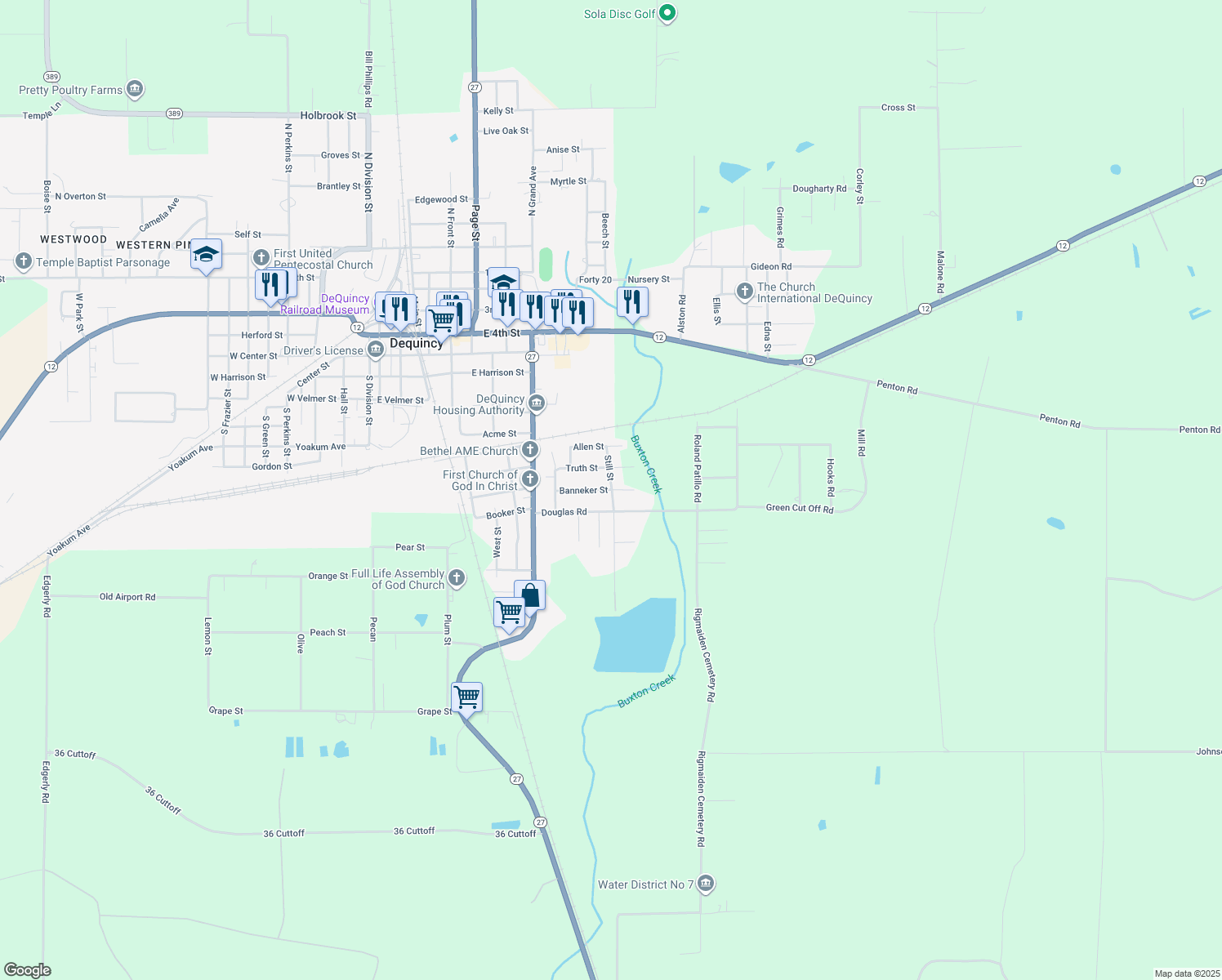 map of restaurants, bars, coffee shops, grocery stores, and more near 1198 Banneker St in DeQuincy