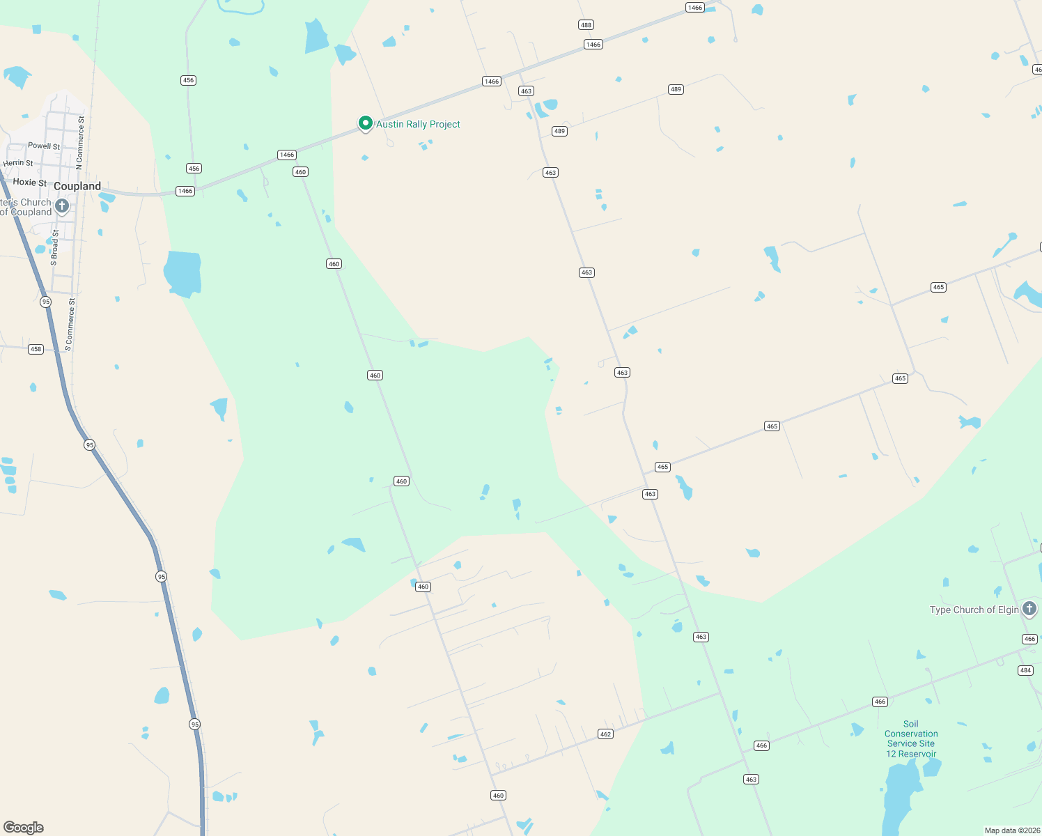 map of restaurants, bars, coffee shops, grocery stores, and more near 1201 County Road 460 in Coupland