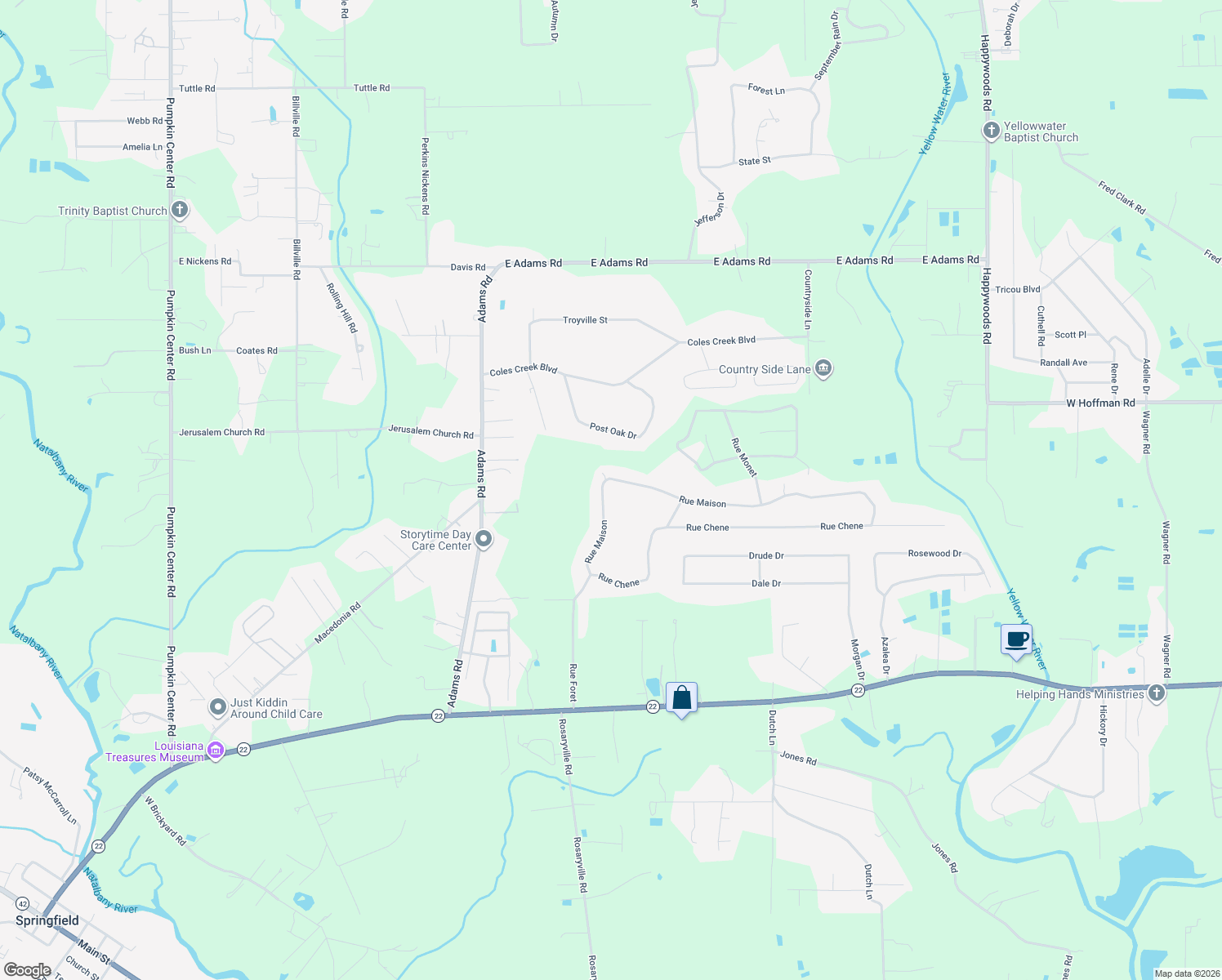 map of restaurants, bars, coffee shops, grocery stores, and more near 41174 Rue Maison in Ponchatoula