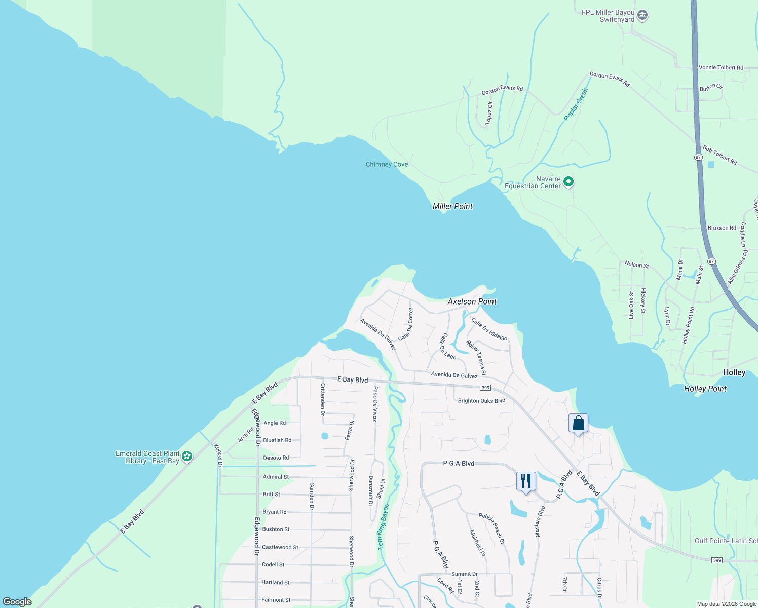map of restaurants, bars, coffee shops, grocery stores, and more near 6574 Avenida De Galvez in Navarre