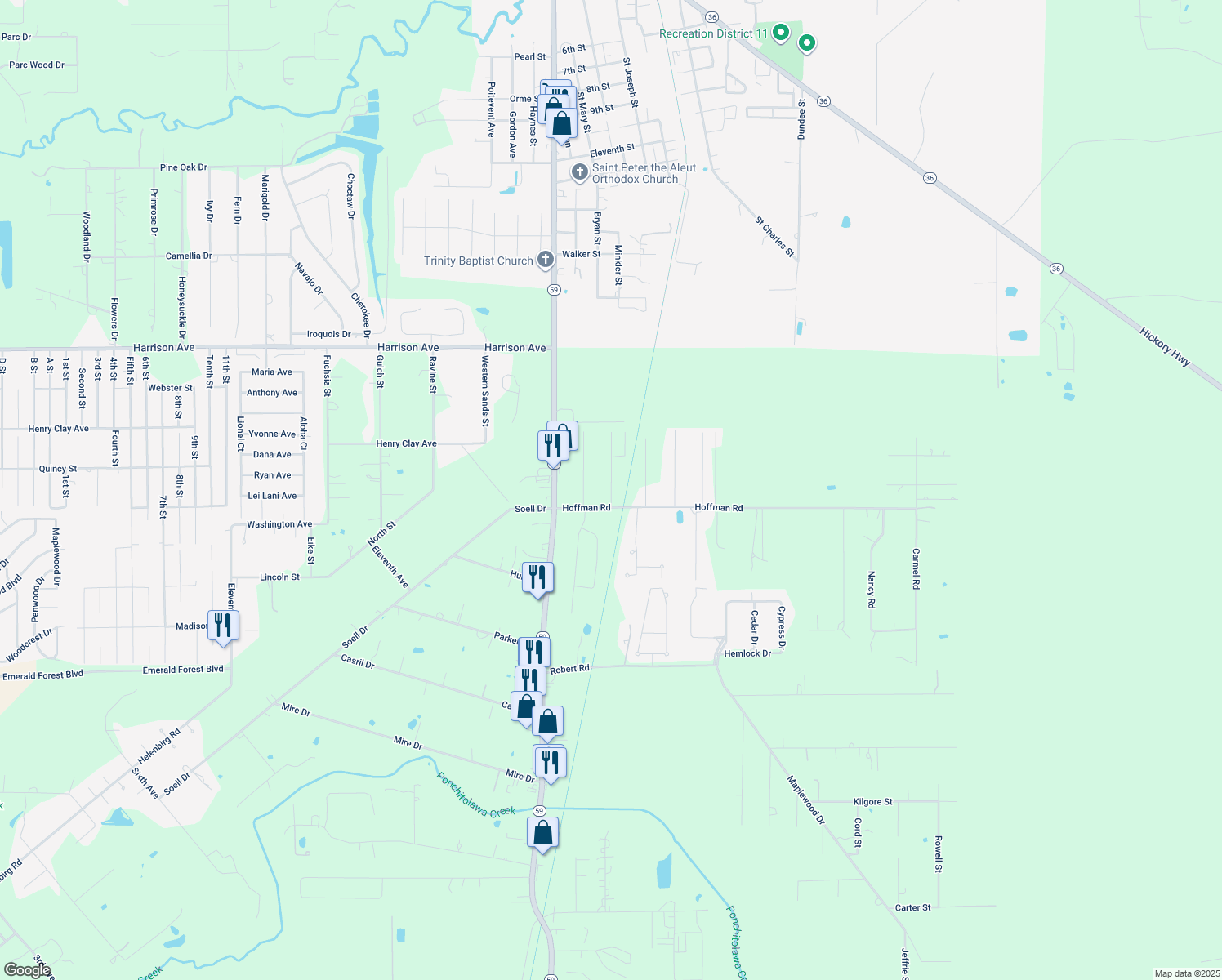 map of restaurants, bars, coffee shops, grocery stores, and more near 70282 Abita Avenue in Mandeville