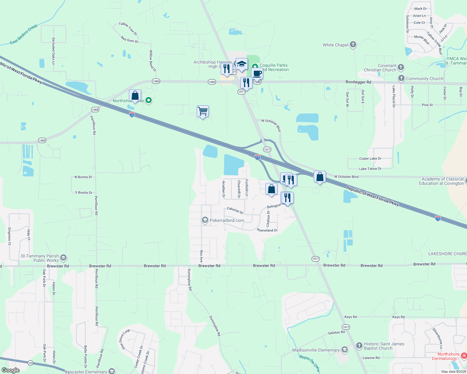 map of restaurants, bars, coffee shops, grocery stores, and more near 210 Secretariat Dr in Madisonville