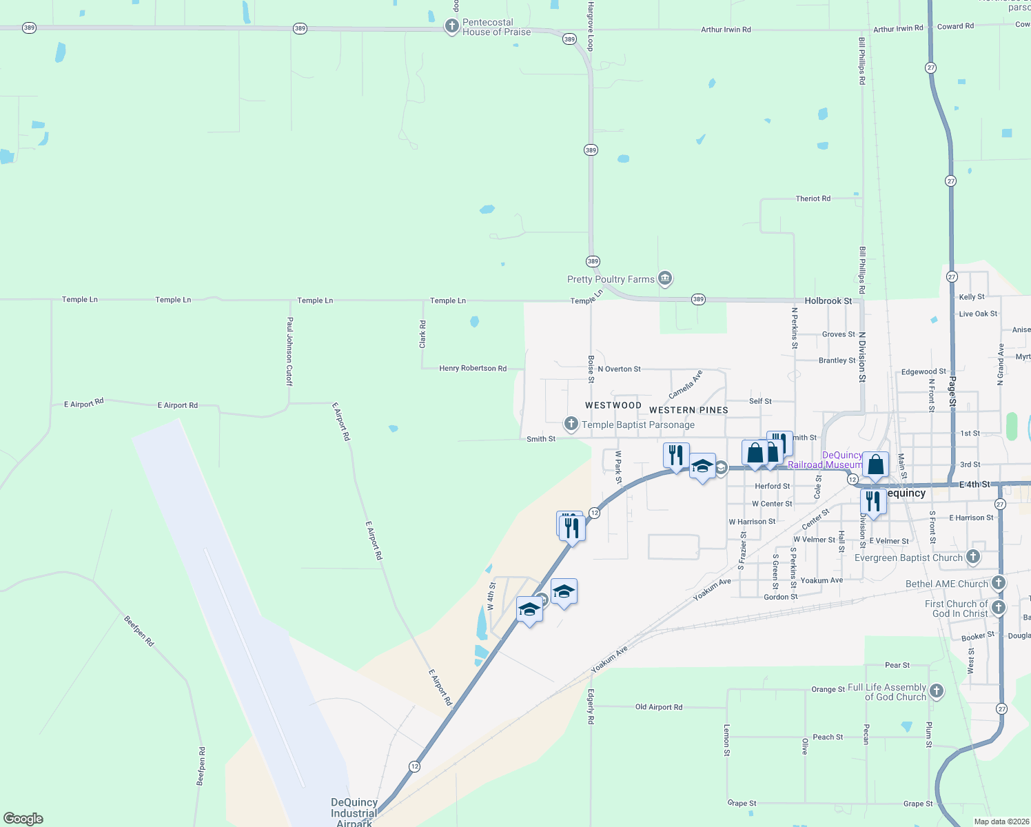map of restaurants, bars, coffee shops, grocery stores, and more near 923 N Henry Robertson Rd in DeQuincy