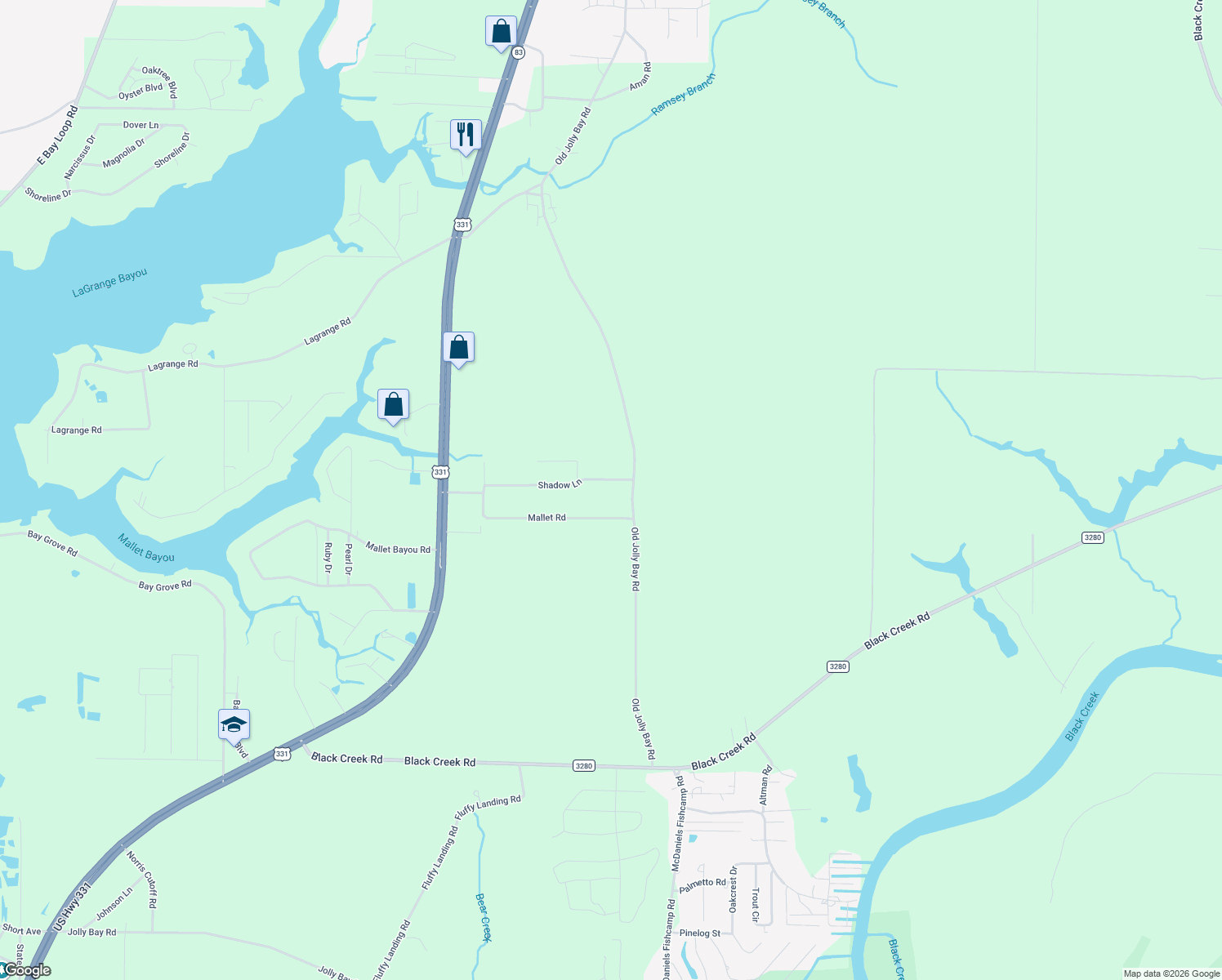 map of restaurants, bars, coffee shops, grocery stores, and more near 548 Shadow Lane in Freeport