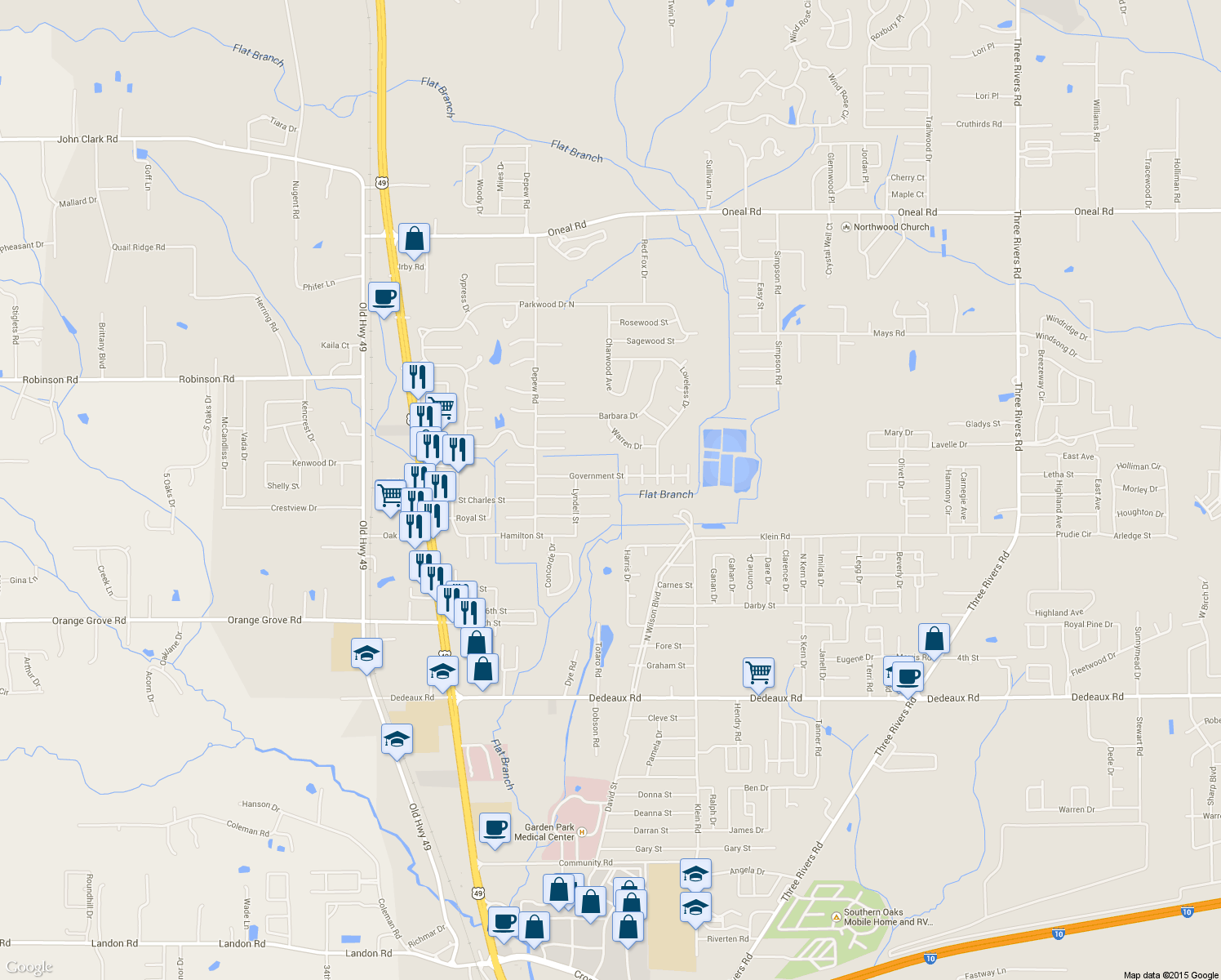map of restaurants, bars, coffee shops, grocery stores, and more near 15142 Saint Charles Street in Gulfport