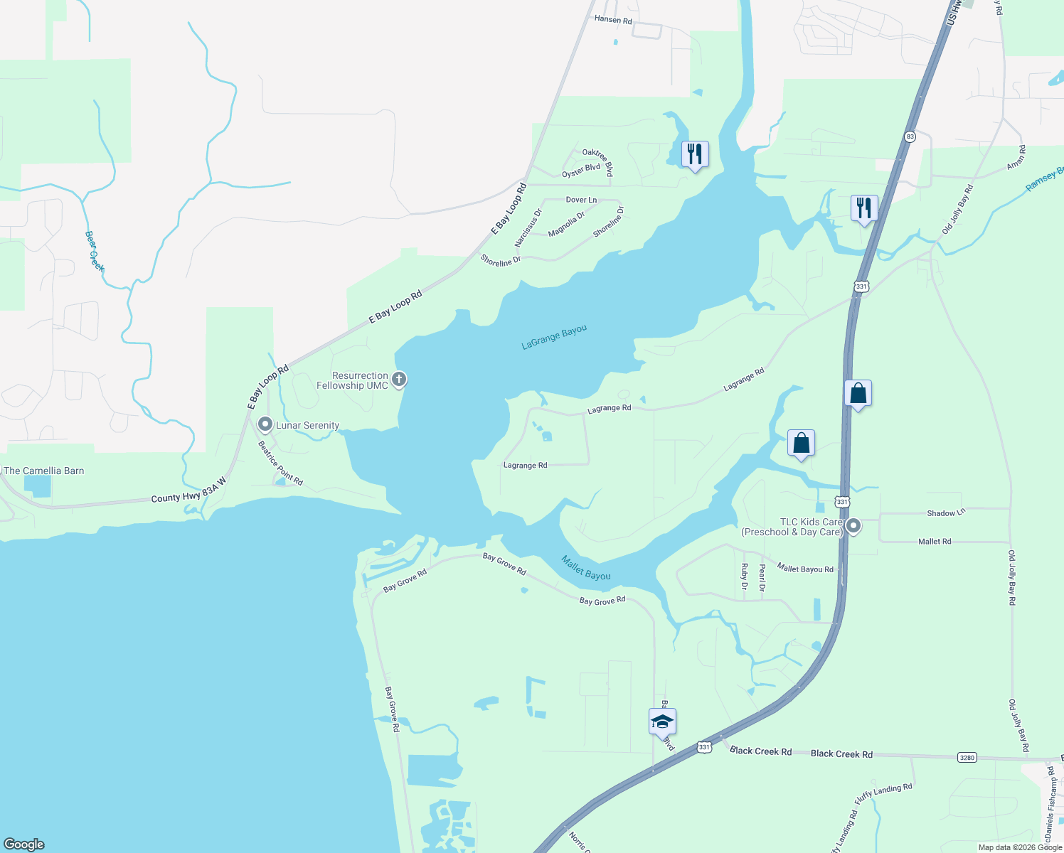 map of restaurants, bars, coffee shops, grocery stores, and more near 1389 Lagrange Road in Freeport