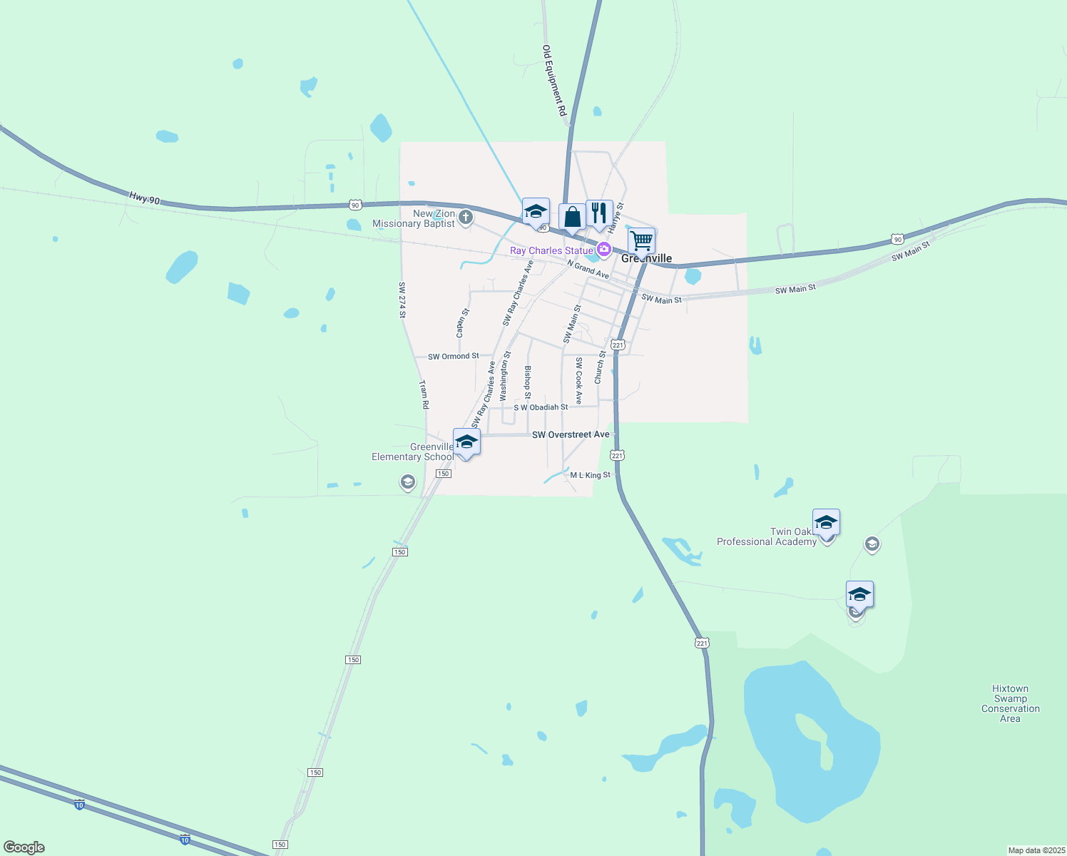map of restaurants, bars, coffee shops, grocery stores, and more near 398 Southwest Overstreet Avenue in Greenville