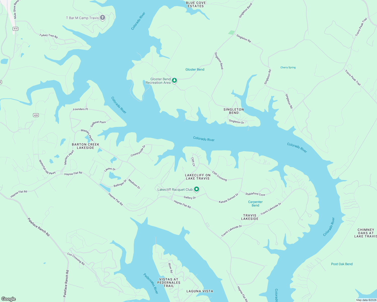 map of restaurants, bars, coffee shops, grocery stores, and more near 2924 Cliff Point in Spicewood