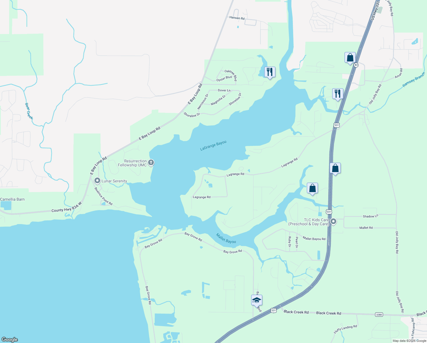 map of restaurants, bars, coffee shops, grocery stores, and more near 1226 Lagrange Road in Freeport