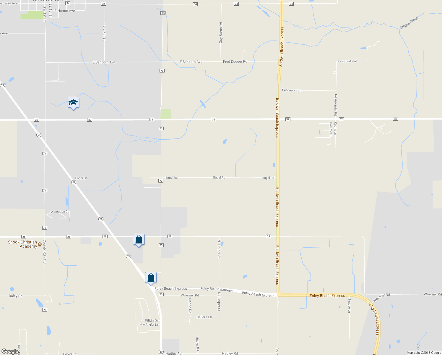 map of restaurants, bars, coffee shops, grocery stores, and more near Engel Road in Summerdale