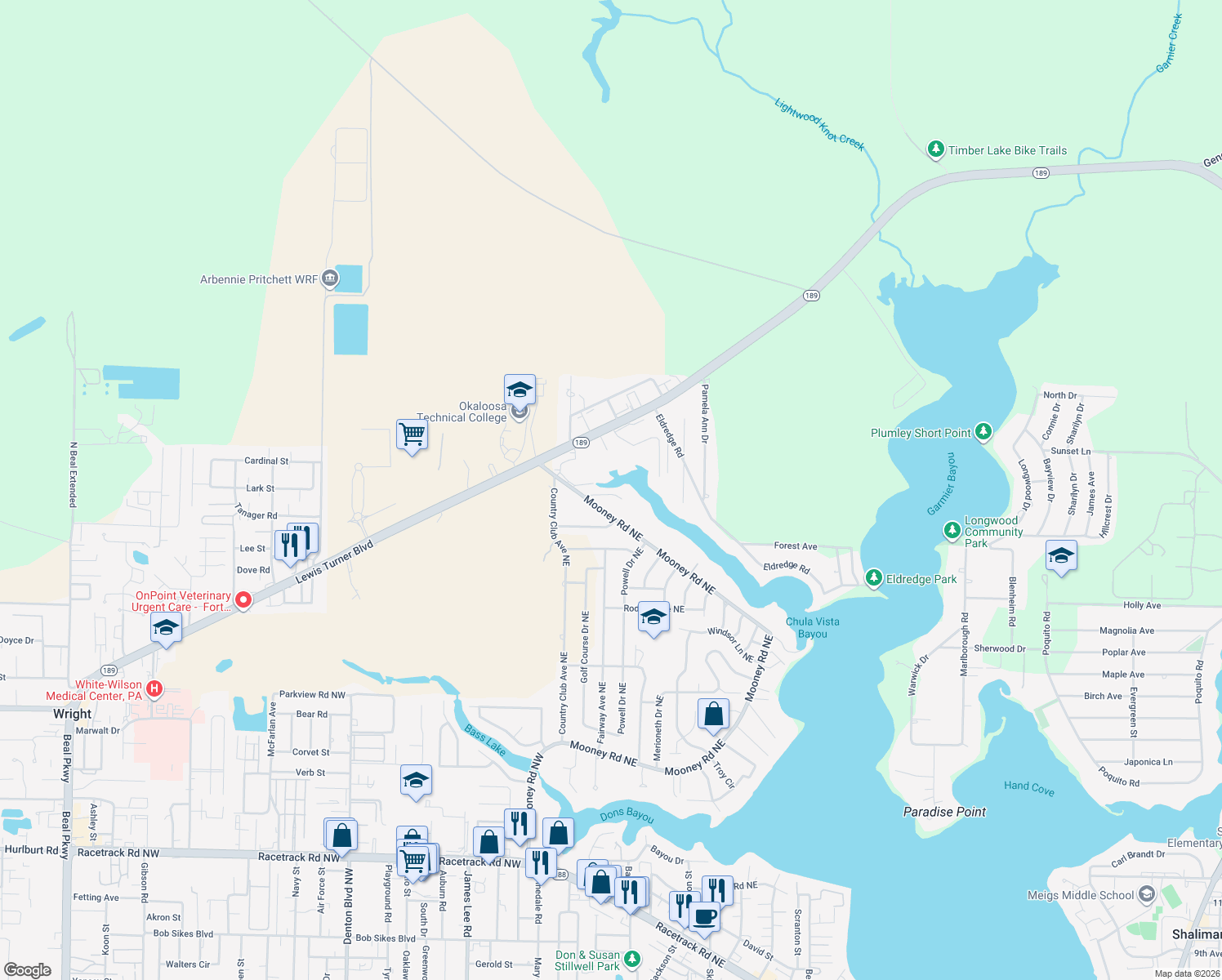 map of restaurants, bars, coffee shops, grocery stores, and more near 706 Melanie Lane in Fort Walton Beach