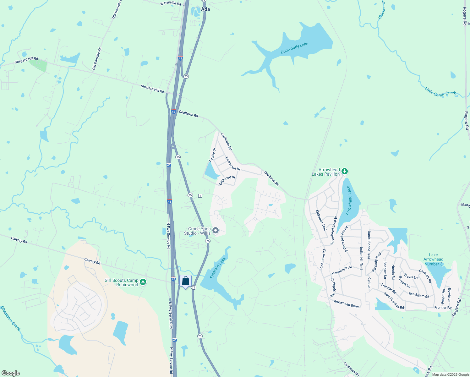 map of restaurants, bars, coffee shops, grocery stores, and more near 15752 Tanglewood Drive in Willis
