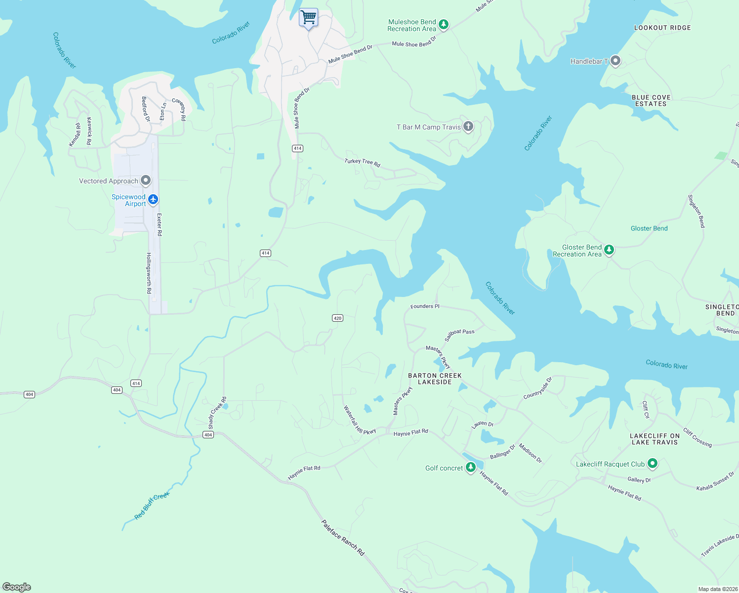 map of restaurants, bars, coffee shops, grocery stores, and more near 132 Carol Cove in Spicewood