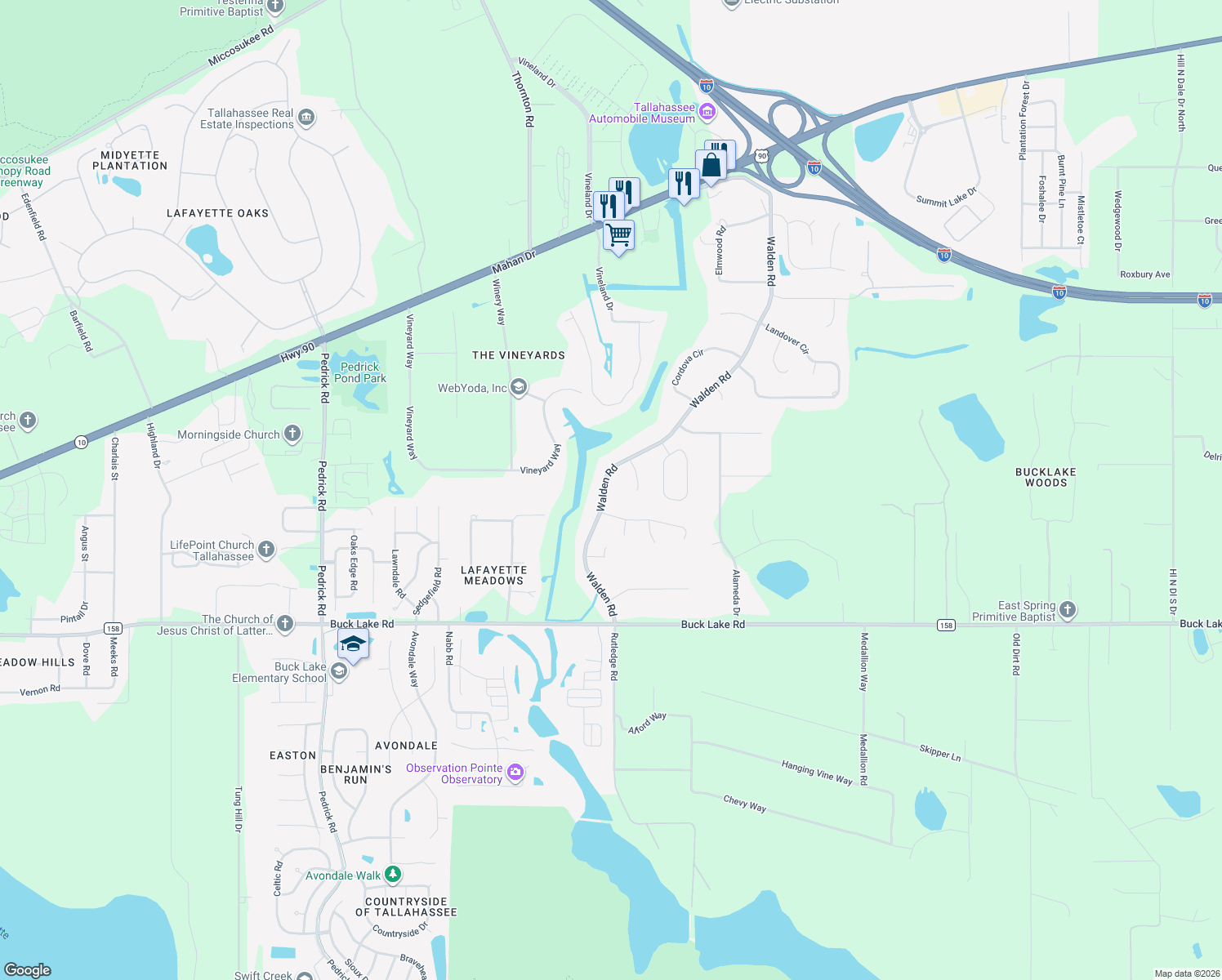 map of restaurants, bars, coffee shops, grocery stores, and more near 1149 Walden Road in Tallahassee