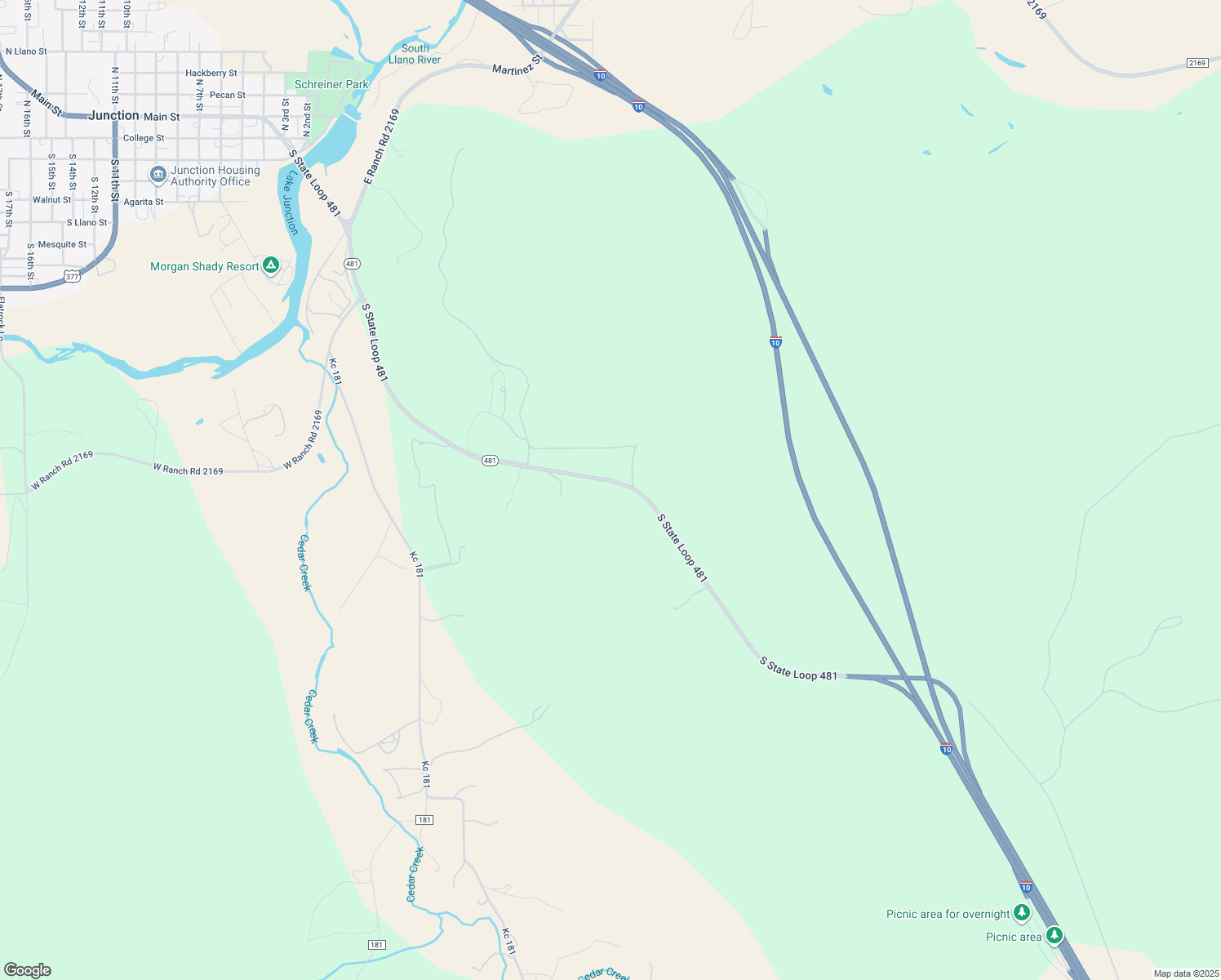 map of restaurants, bars, coffee shops, grocery stores, and more near Highway 481 Loop in Junction