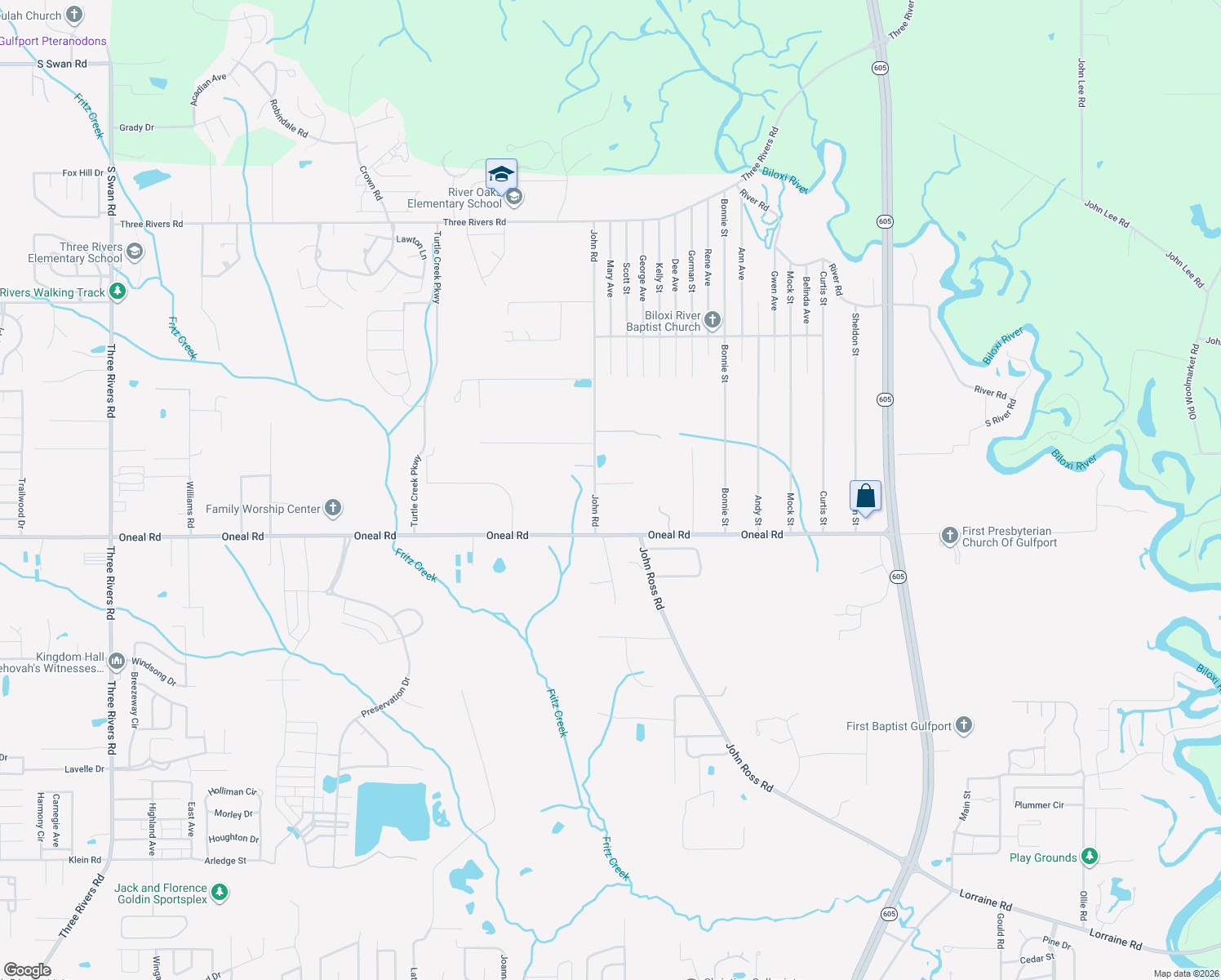 map of restaurants, bars, coffee shops, grocery stores, and more near 13074 John Rd in Gulfport
