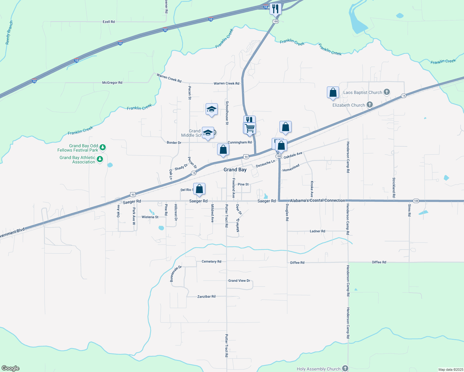 map of restaurants, bars, coffee shops, grocery stores, and more near 10400 Freeland Ave in Grand Bay