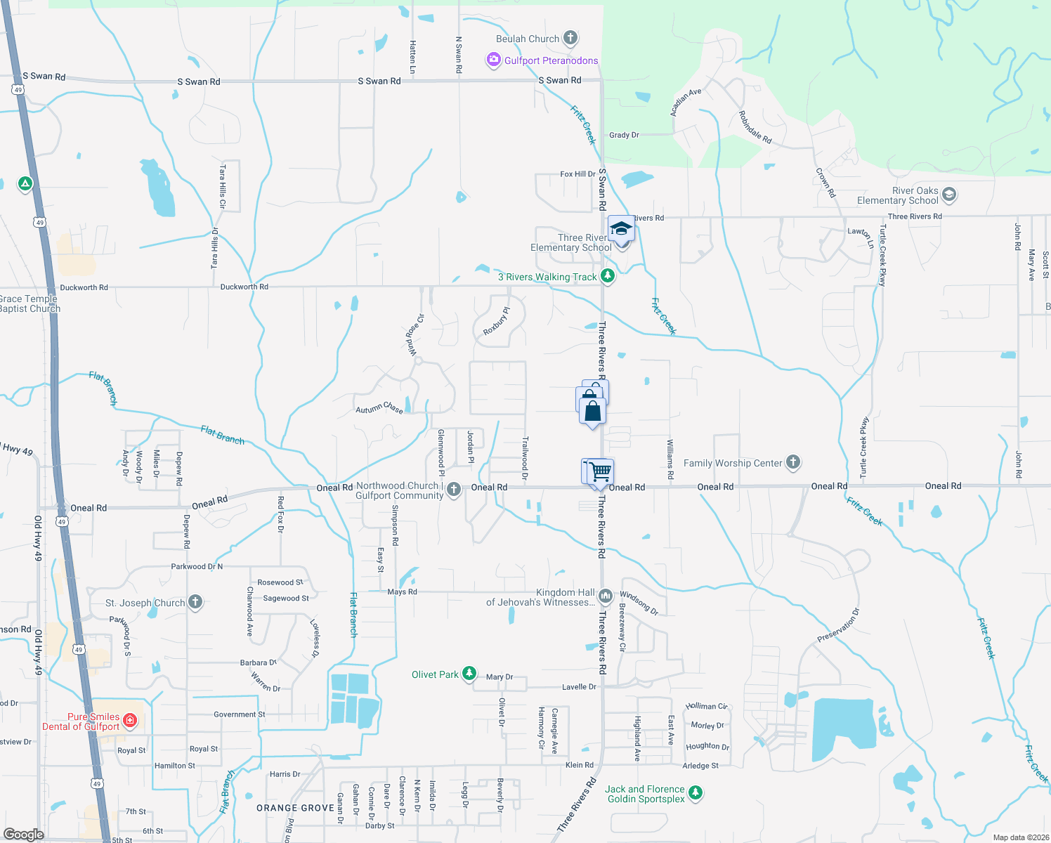 map of restaurants, bars, coffee shops, grocery stores, and more near 13127 Trailwood Drive in Gulfport