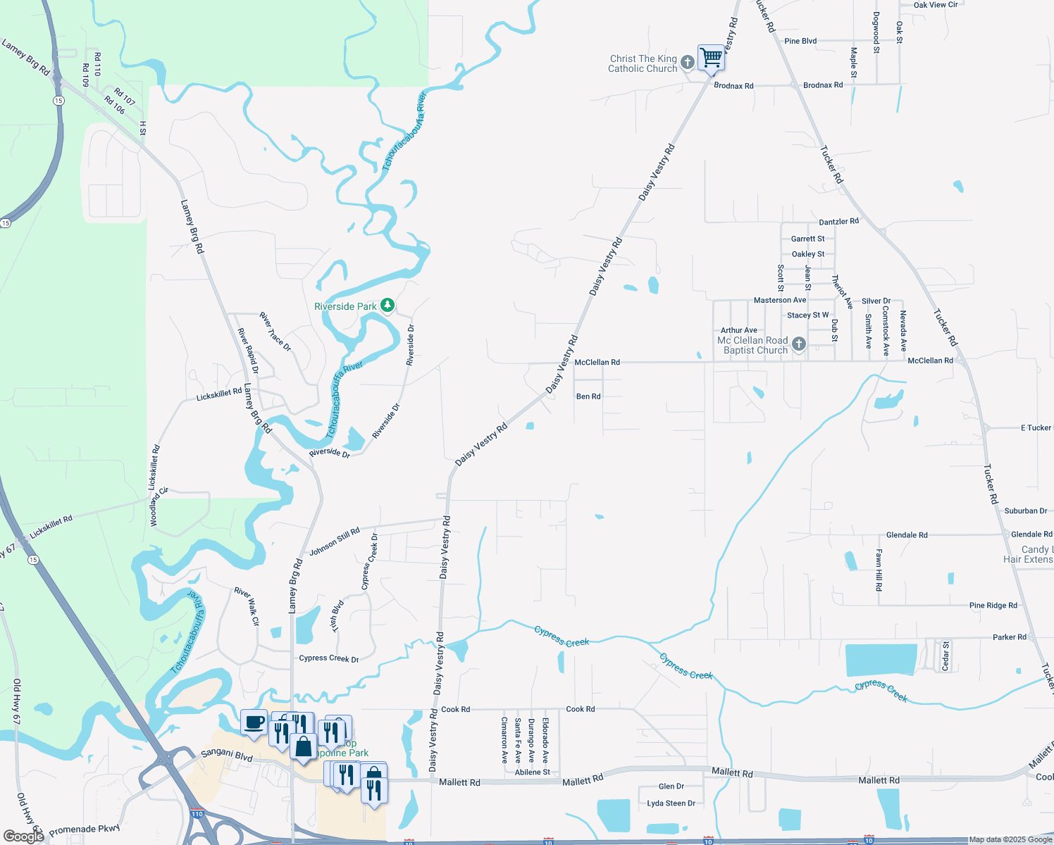 map of restaurants, bars, coffee shops, grocery stores, and more near 9300 Daisy Vestry Rd in Biloxi