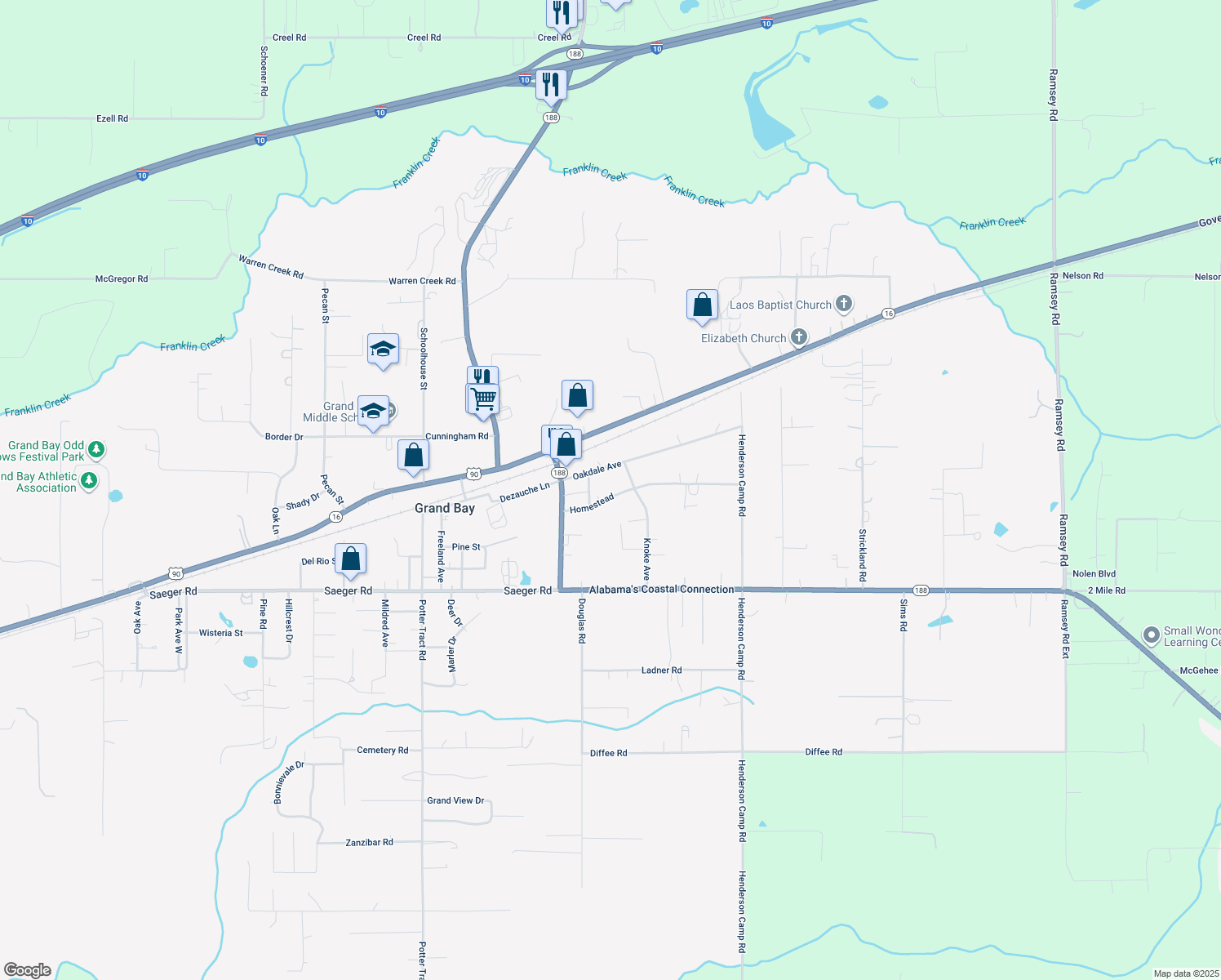 map of restaurants, bars, coffee shops, grocery stores, and more near 12300 Homestead in Grand Bay