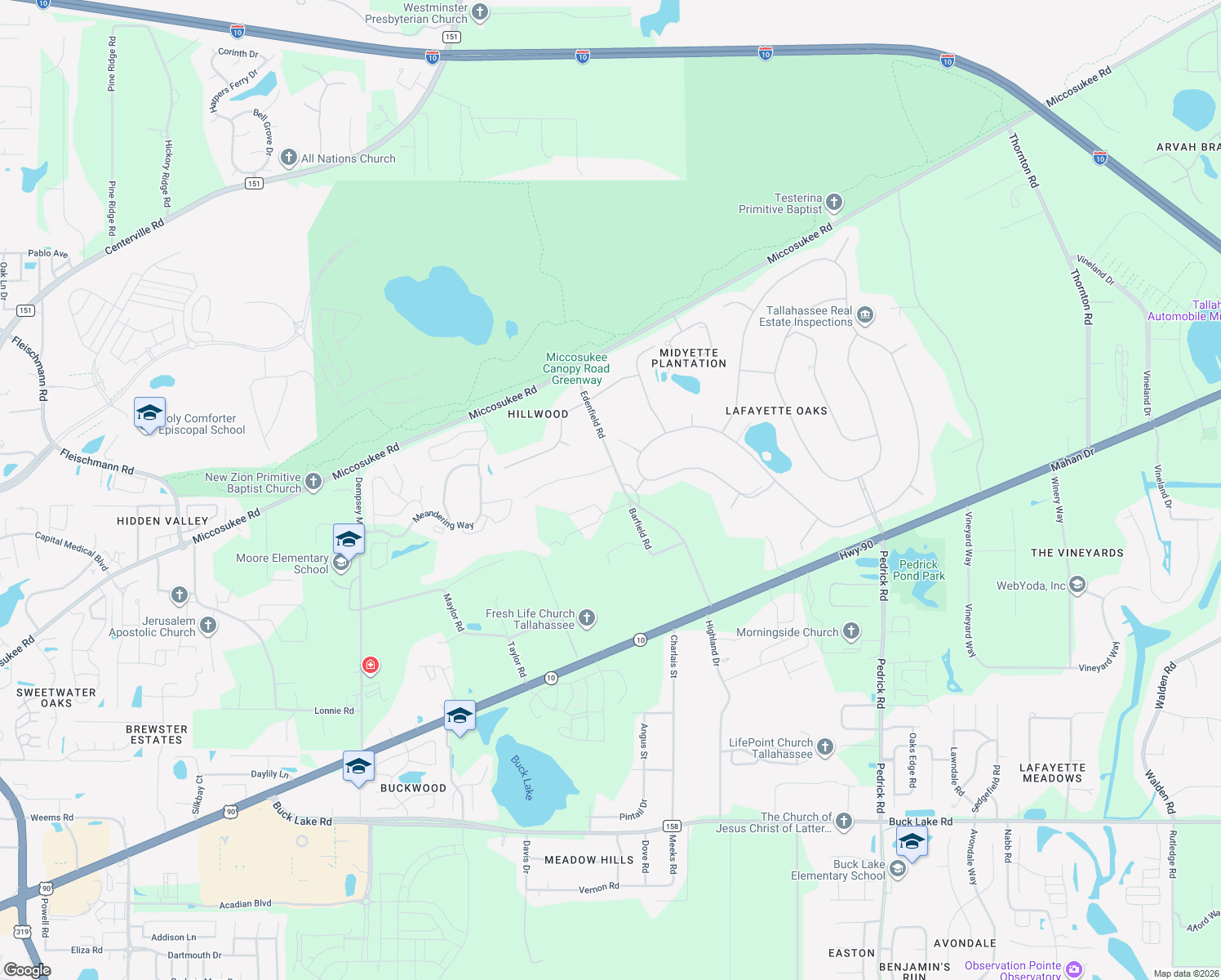 map of restaurants, bars, coffee shops, grocery stores, and more near 2140 Edenfield Road in Tallahassee
