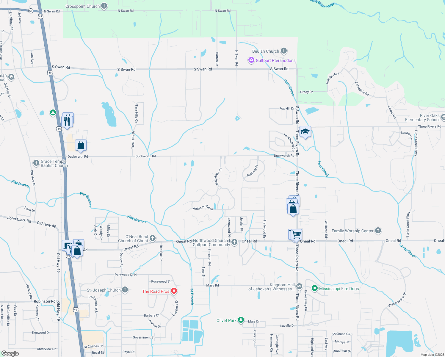 map of restaurants, bars, coffee shops, grocery stores, and more near 13580 Wind Rose Cir in Gulfport