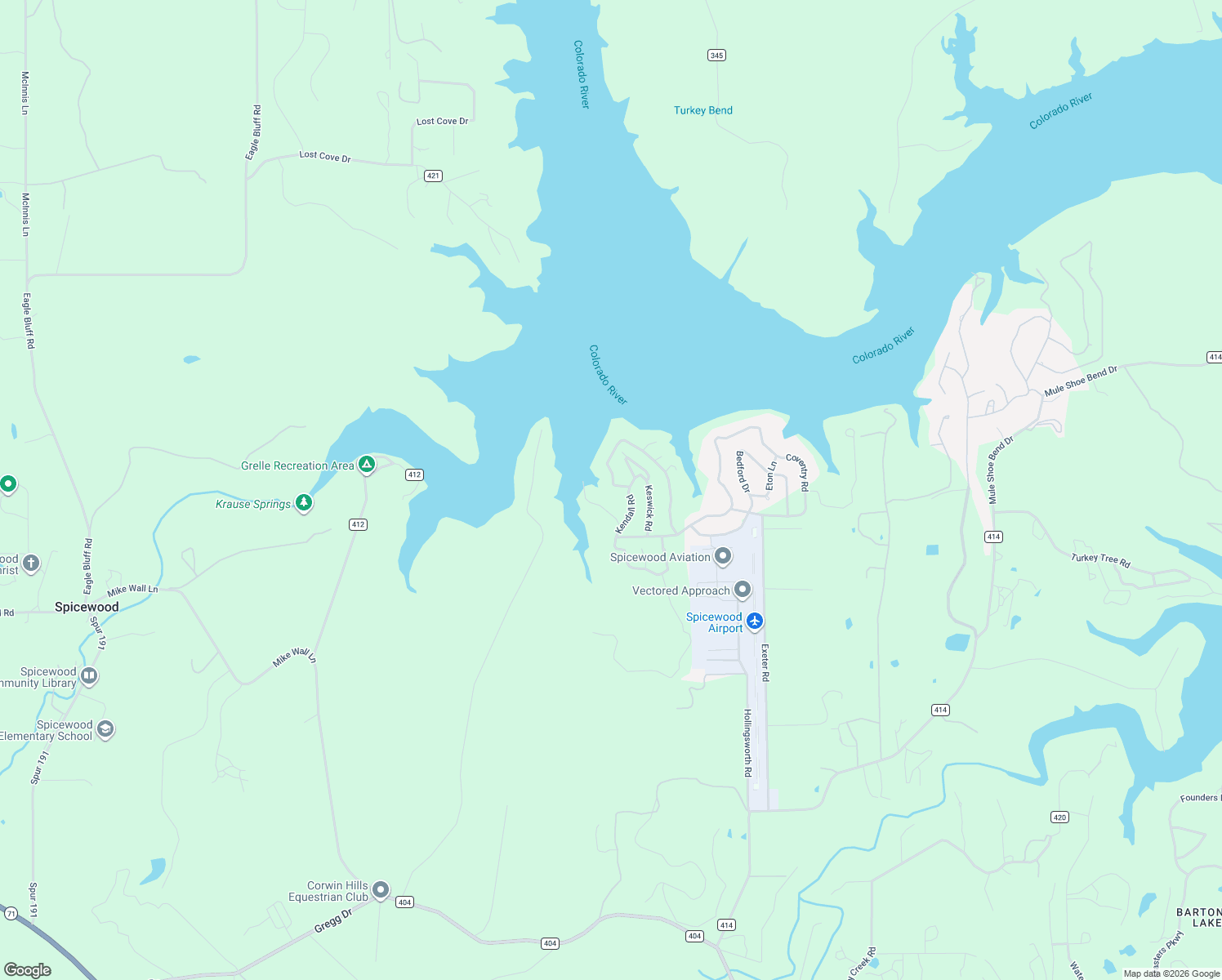 map of restaurants, bars, coffee shops, grocery stores, and more near 1036 Coventry Road in Spicewood
