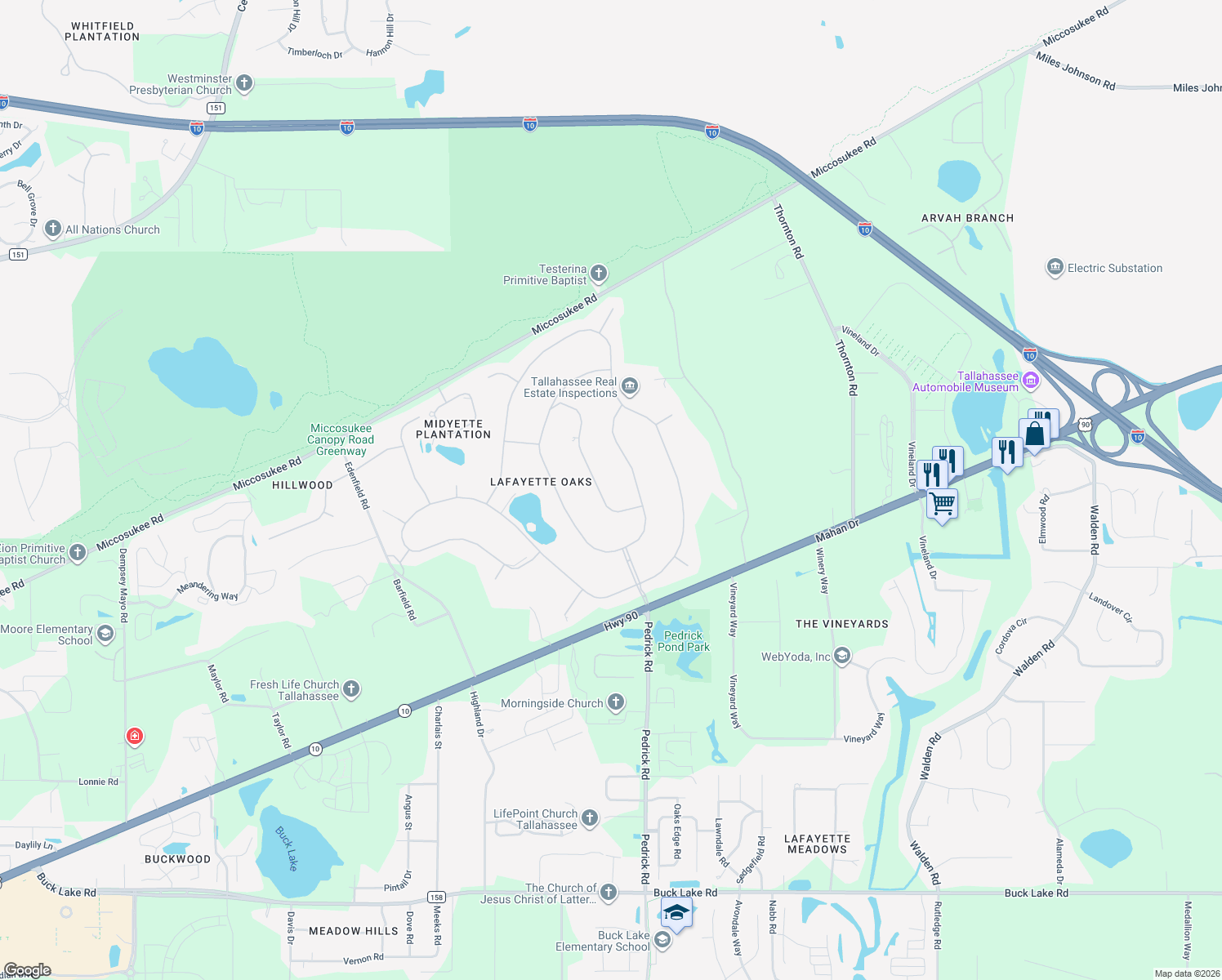 map of restaurants, bars, coffee shops, grocery stores, and more near 2325 Tour Eiffel Drive in Tallahassee