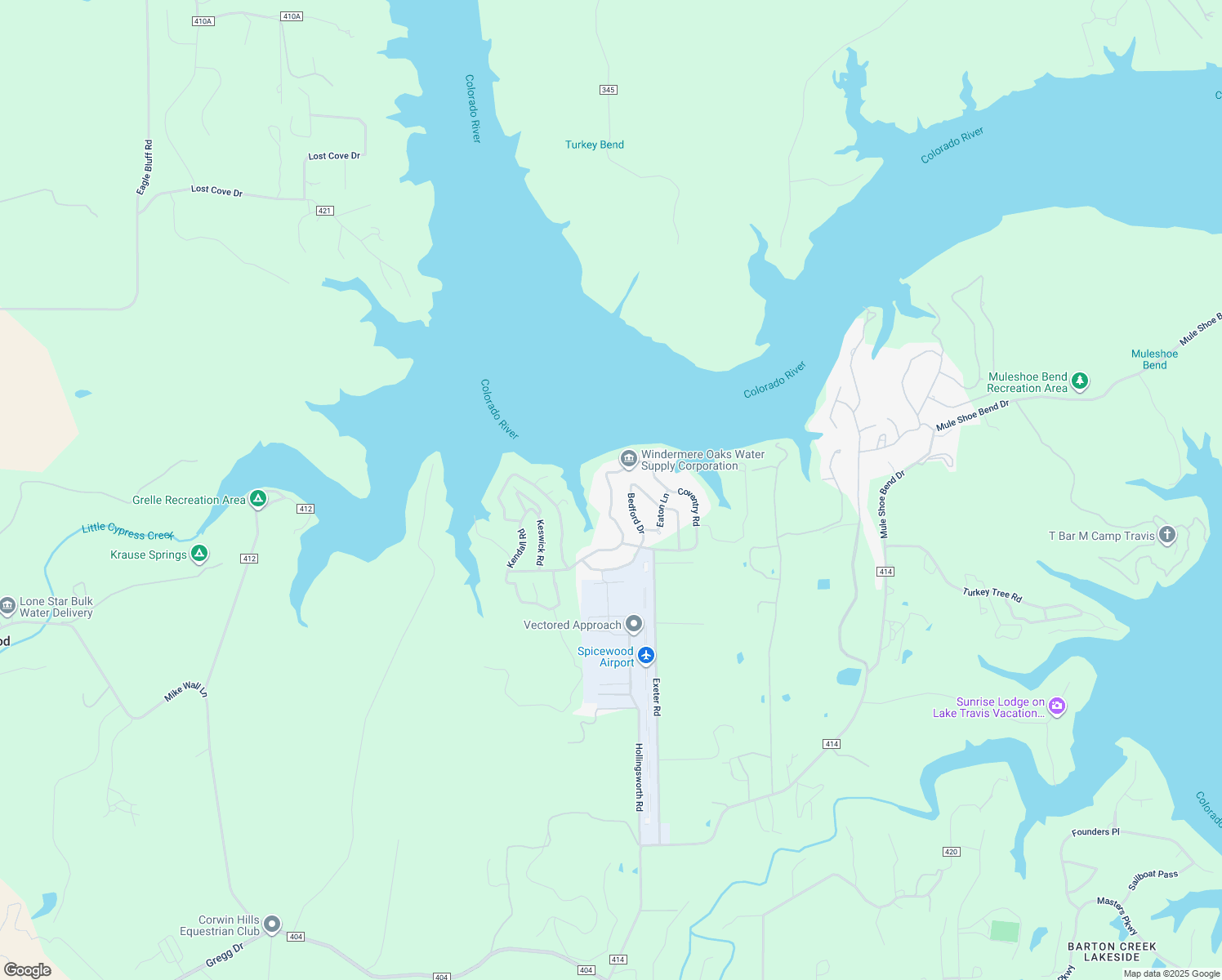 map of restaurants, bars, coffee shops, grocery stores, and more near 501 Coventry Road in Spicewood