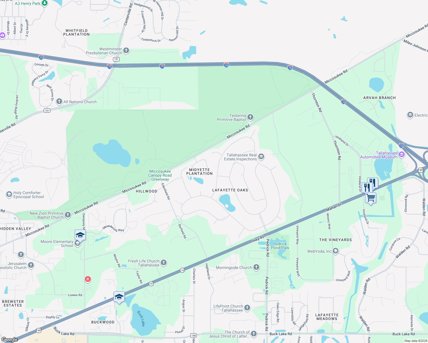 map of restaurants, bars, coffee shops, grocery stores, and more near 2304 Monaco Drive in Tallahassee