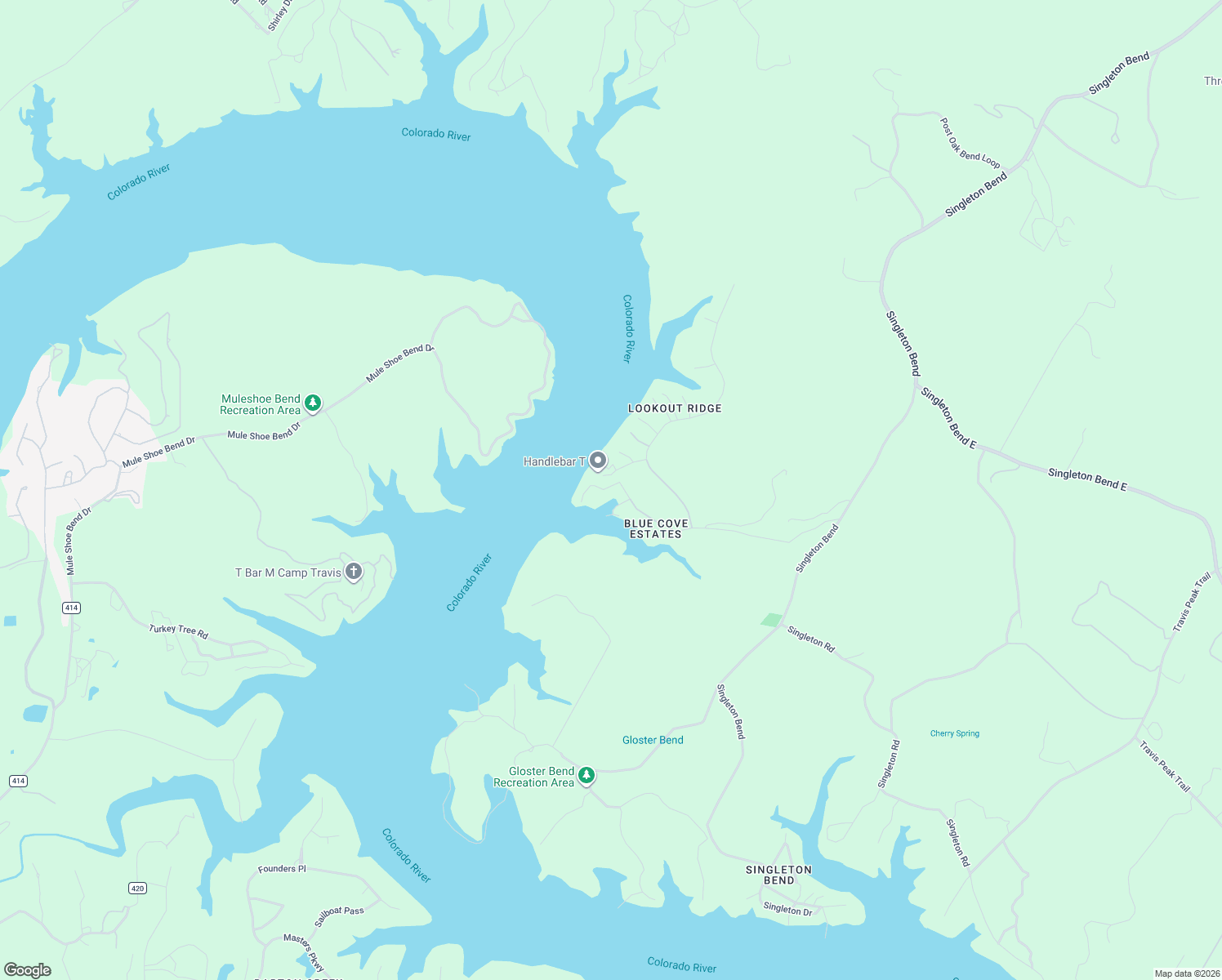 map of restaurants, bars, coffee shops, grocery stores, and more near 26809 Blue Cove in Marble Falls